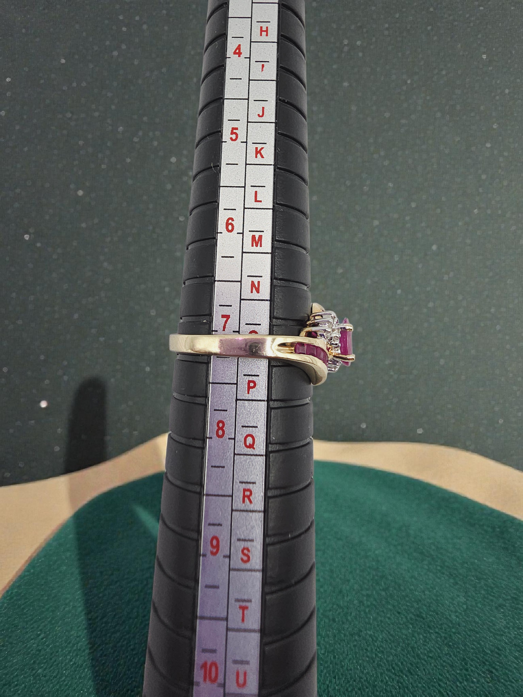 Solid 10K Yellow Gold Ring with Oval-Cut Ruby and Ruby & Diamond Accents - Size 7