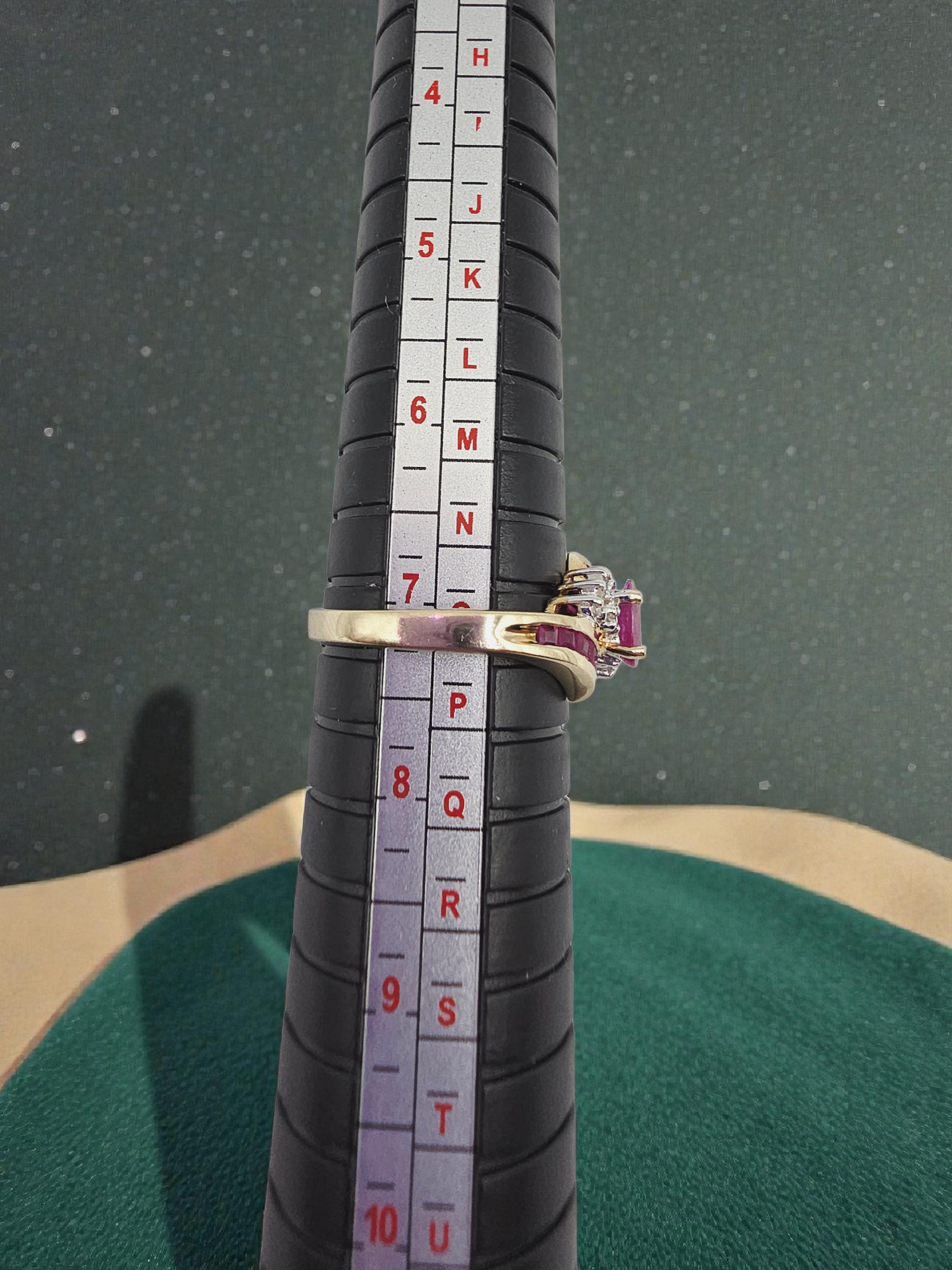 Solid 10K Yellow Gold Ring with Oval-Cut Ruby and Ruby & Diamond Accents - Size 7