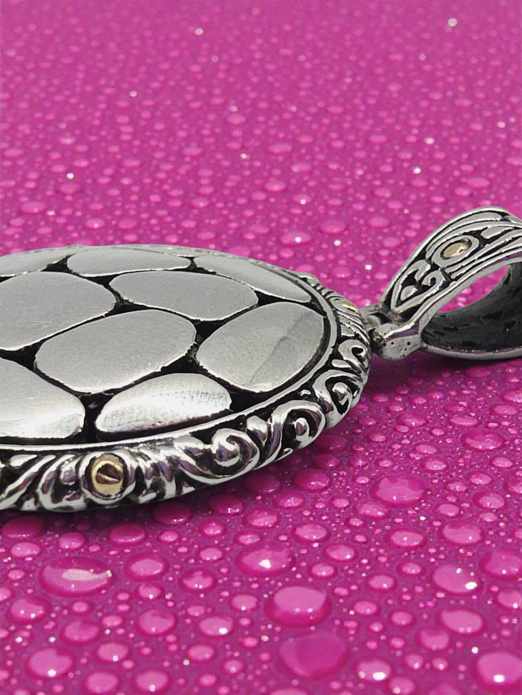 EFFY Sterling Silver Round Pebble Disc Necklace Pendant with 18K Gold Accents