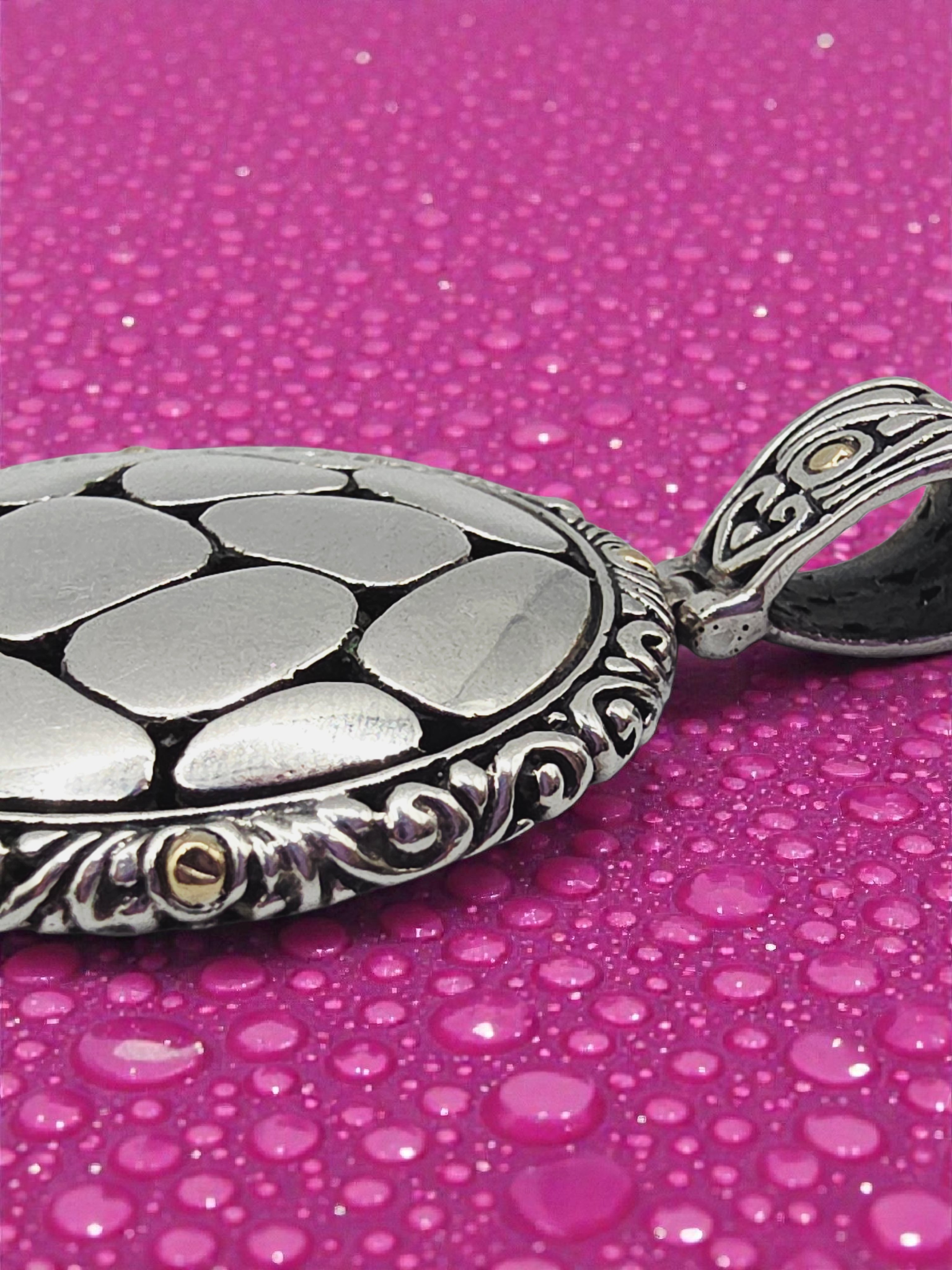 EFFY Sterling Silver Round Pebble Disc Necklace Pendant with 18K Gold Accents