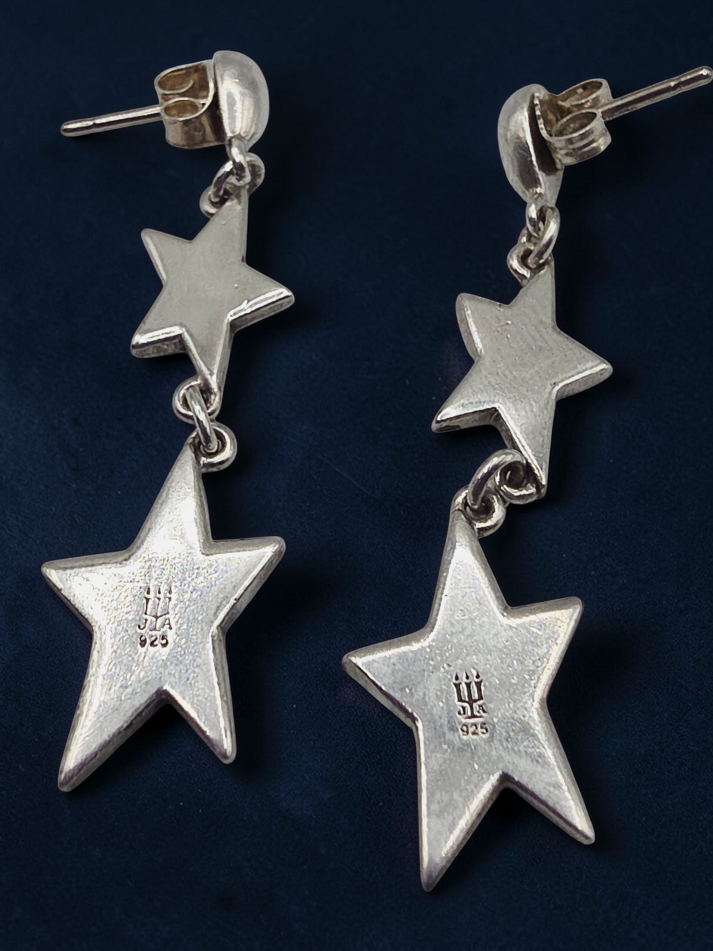 RETIRED James Avery Double Star Sterling Silver Dangle Earrings - RARE HTF