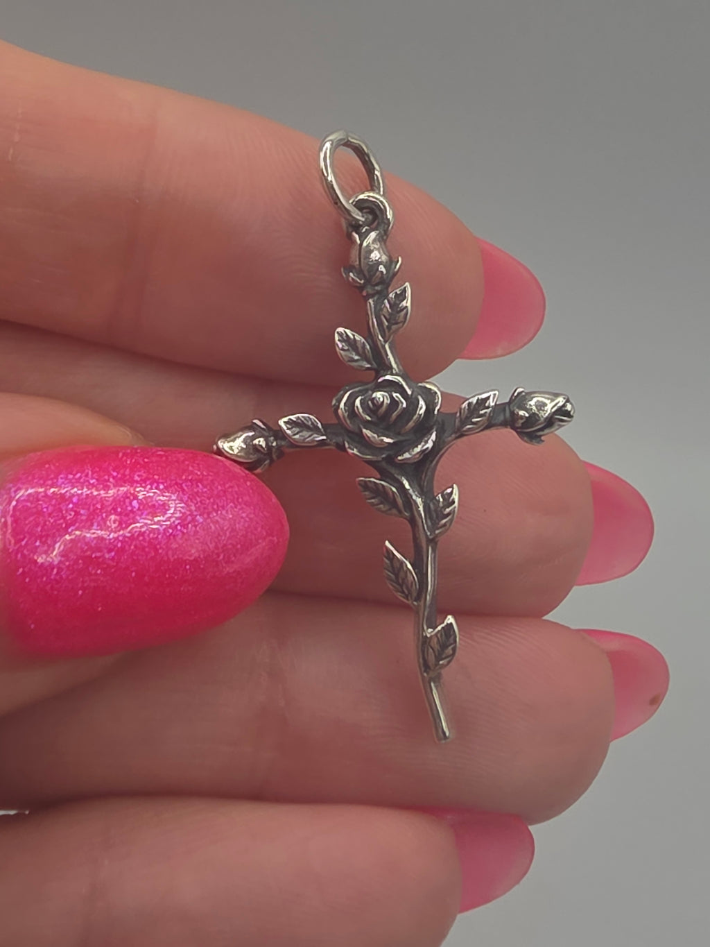 RETIRED James Avery 925 Sterling Silver Rose Covered Cross Charm Pendant Rosebud