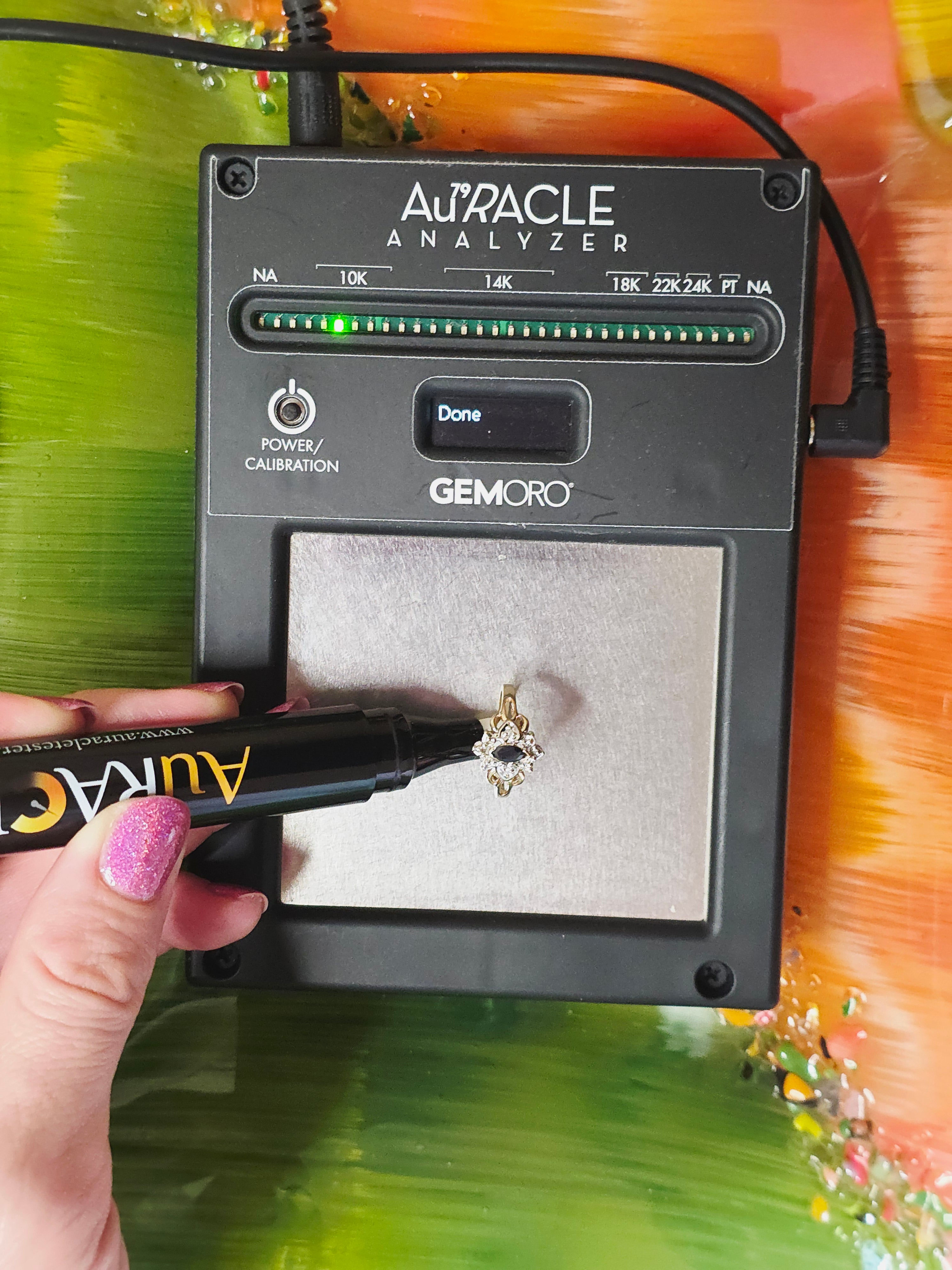 10K Solid Gold Dark Blue Topaz Ring with Diamond Accents, Size 7