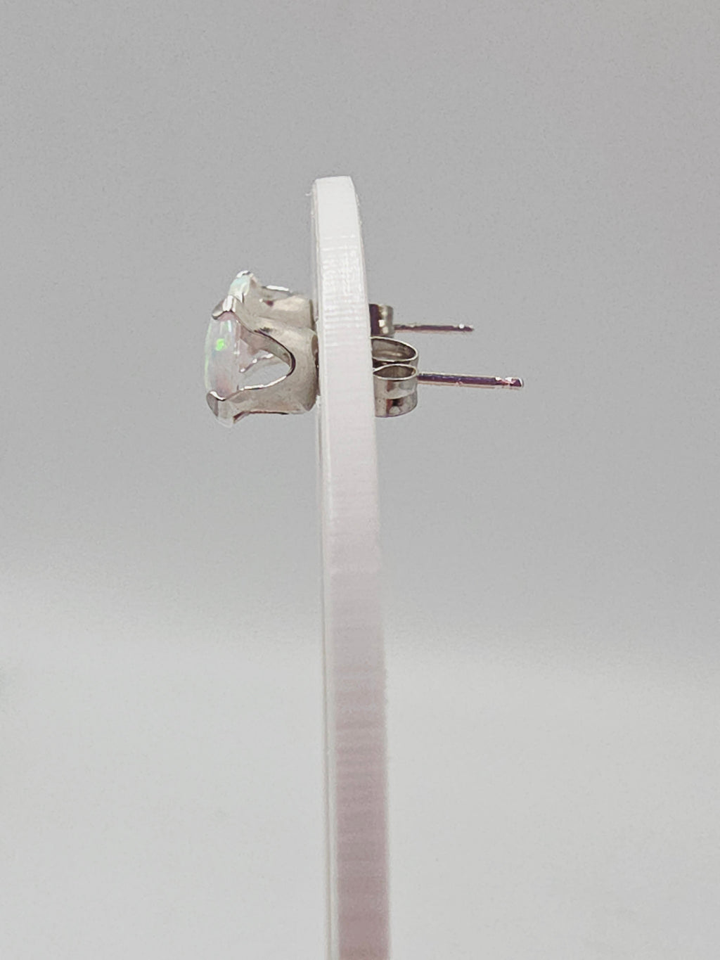 Solid 10K White Gold Opal Stud Earrings Round Cabochon October Birthstone