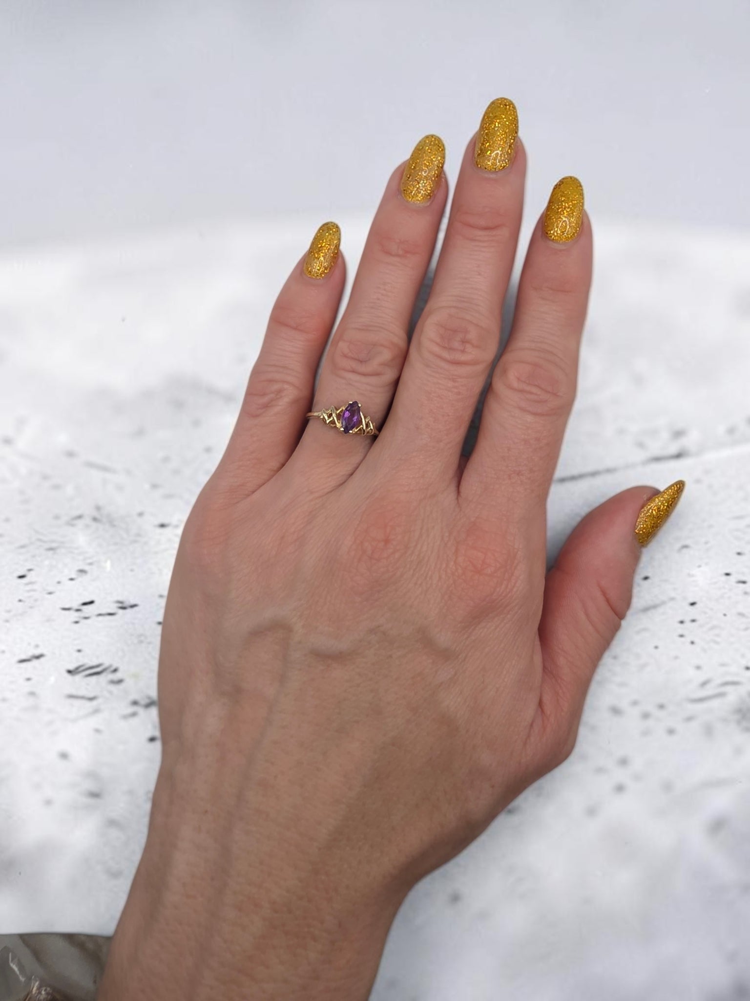 Ambras Fine Jewelry Solid 14K Yellow Gold Marquise Amethyst Ring - Size 5.75
