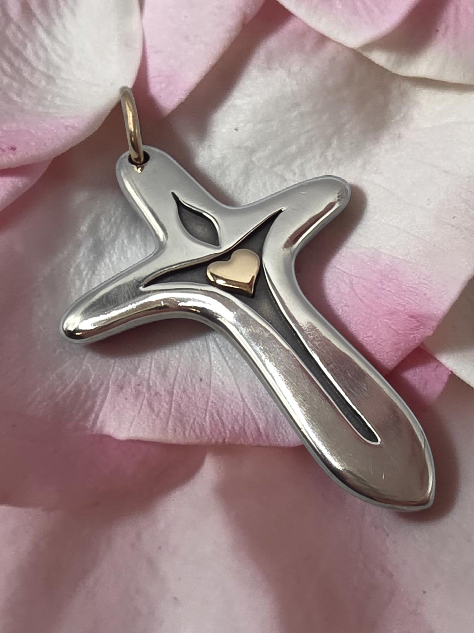 RETIRED James Avery Light of the World Cross Pendant with 14K Gold Heart & Bail
