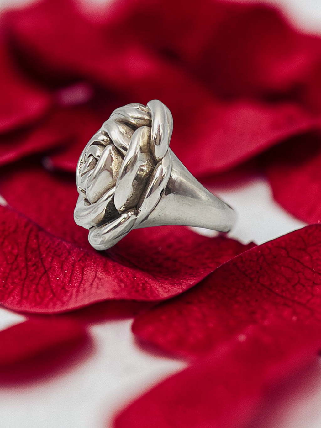 Sterling Silver Rose Flower Statement Ring Botanical Floral – Size 6