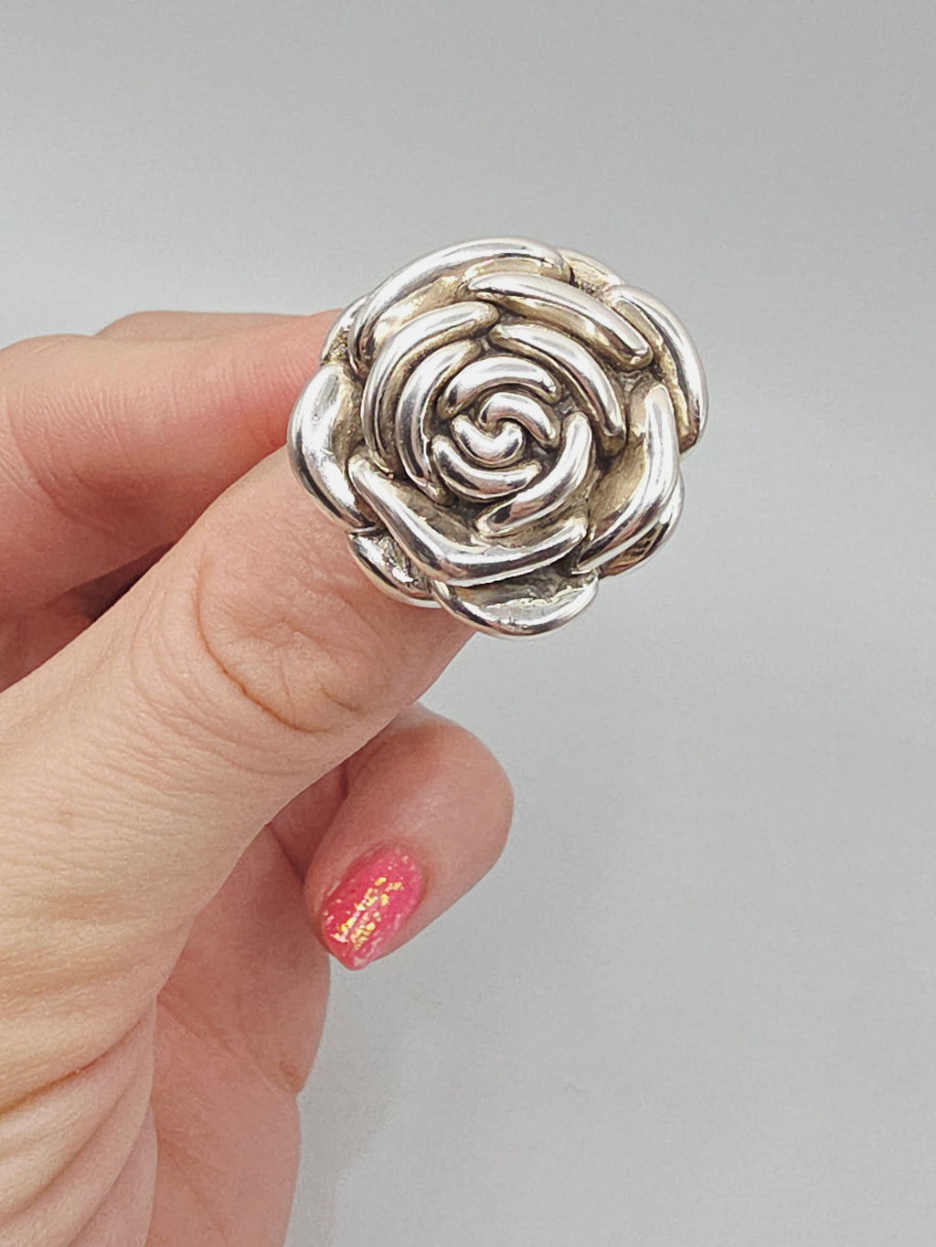 Sterling Silver Rose Flower Statement Ring Botanical Floral – Size 6