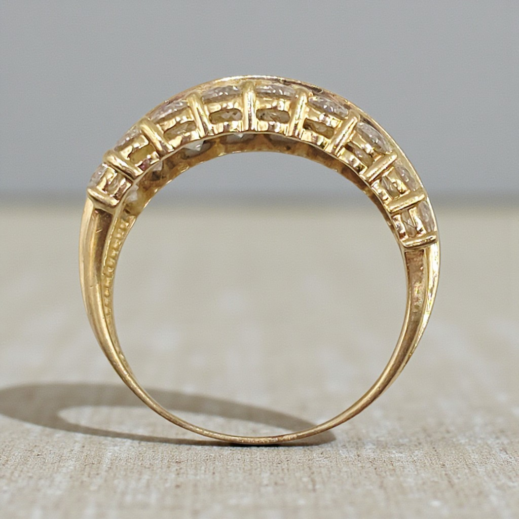 Solid 14K Yellow Gold Ring with Round & Baguette Cut Clear Gemstones – Size 8