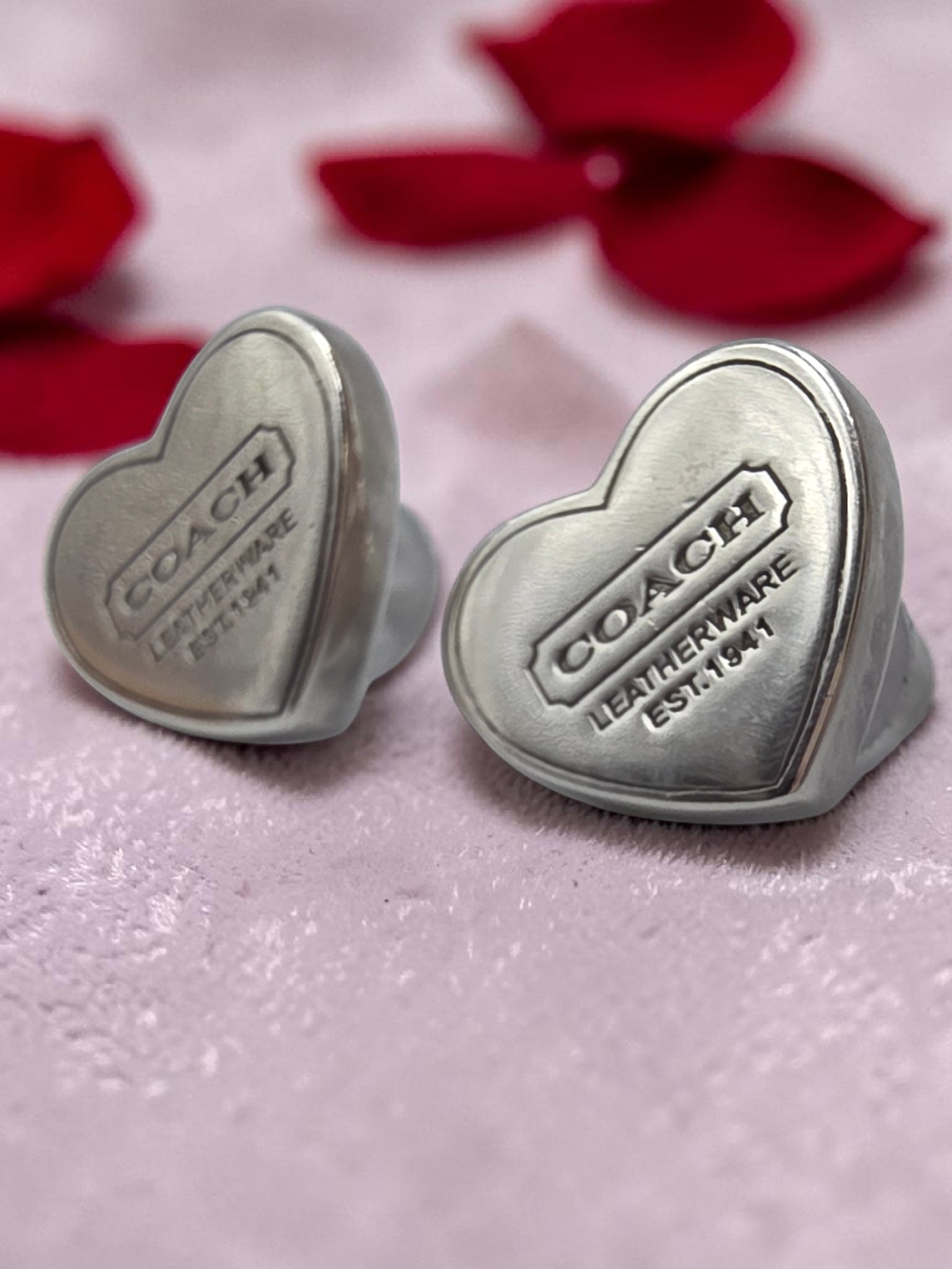 Authentic Rare Vintage Coach Heart Stud Earrings 925 Sterling Silver