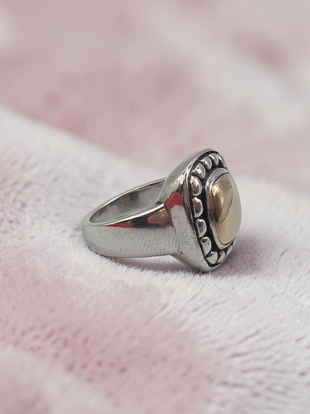 James Avery Beaded Dome Ring in Sterling Silver & 14K Gold - RETIRED - Size 6.5