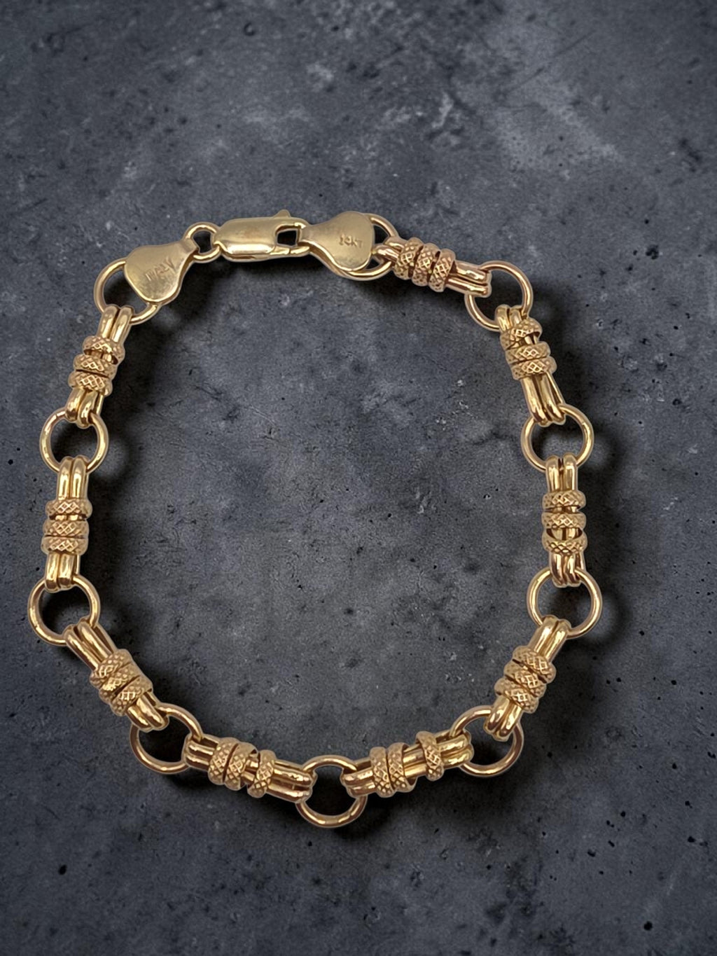 Unique Vintage Solid 14K Yellow Gold Station Link Bracelet - 7 Inch