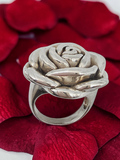 Sterling Silver Rose Flower Statement Ring Botanical Floral – Size 6
