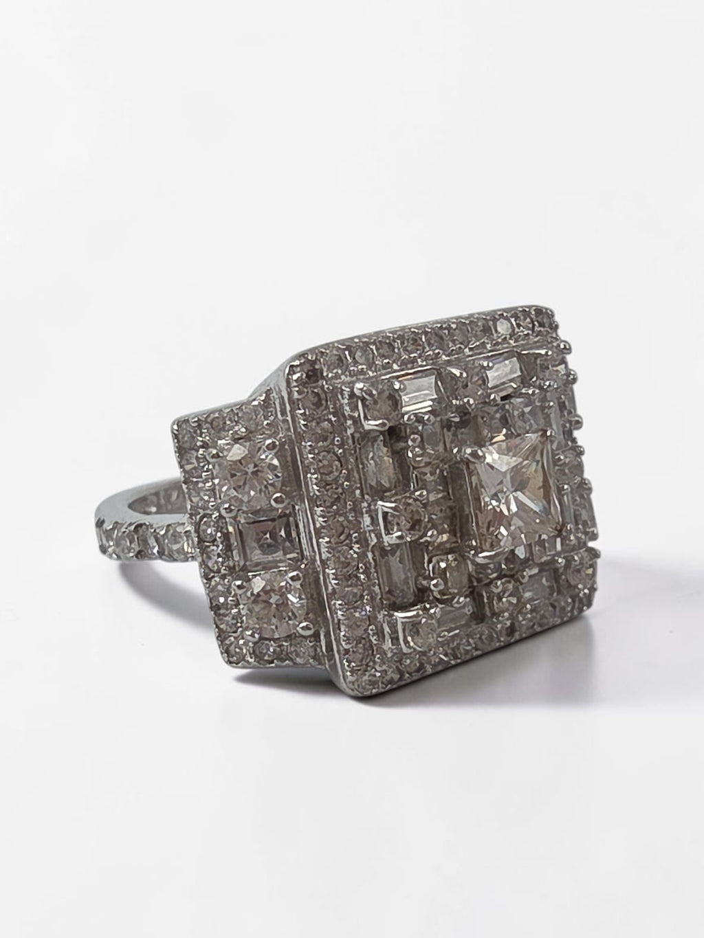 FZN Fuzion Creations 925 Sterling Silver Princess Cut CZ Halo Ring Size 5.25