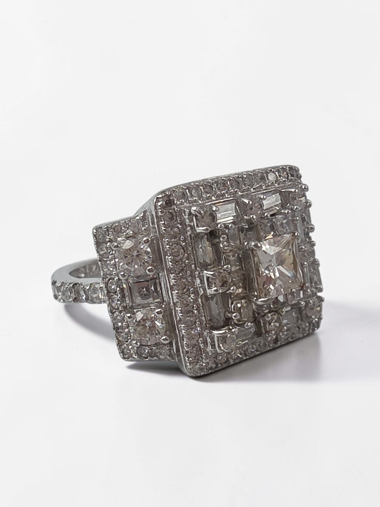 FZN Fuzion Creations 925 Sterling Silver Princess Cut CZ Halo Ring Size 5.25