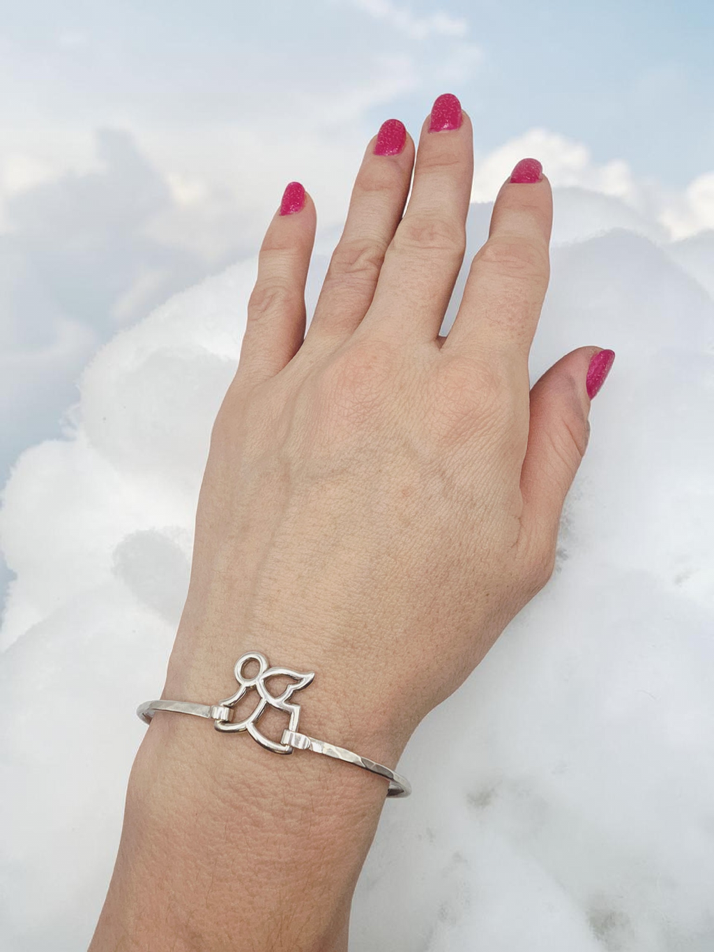 RETIRED James Avery Sterling Silver Flying Angel Hook-On Bangle Bracelet - 7.25"
