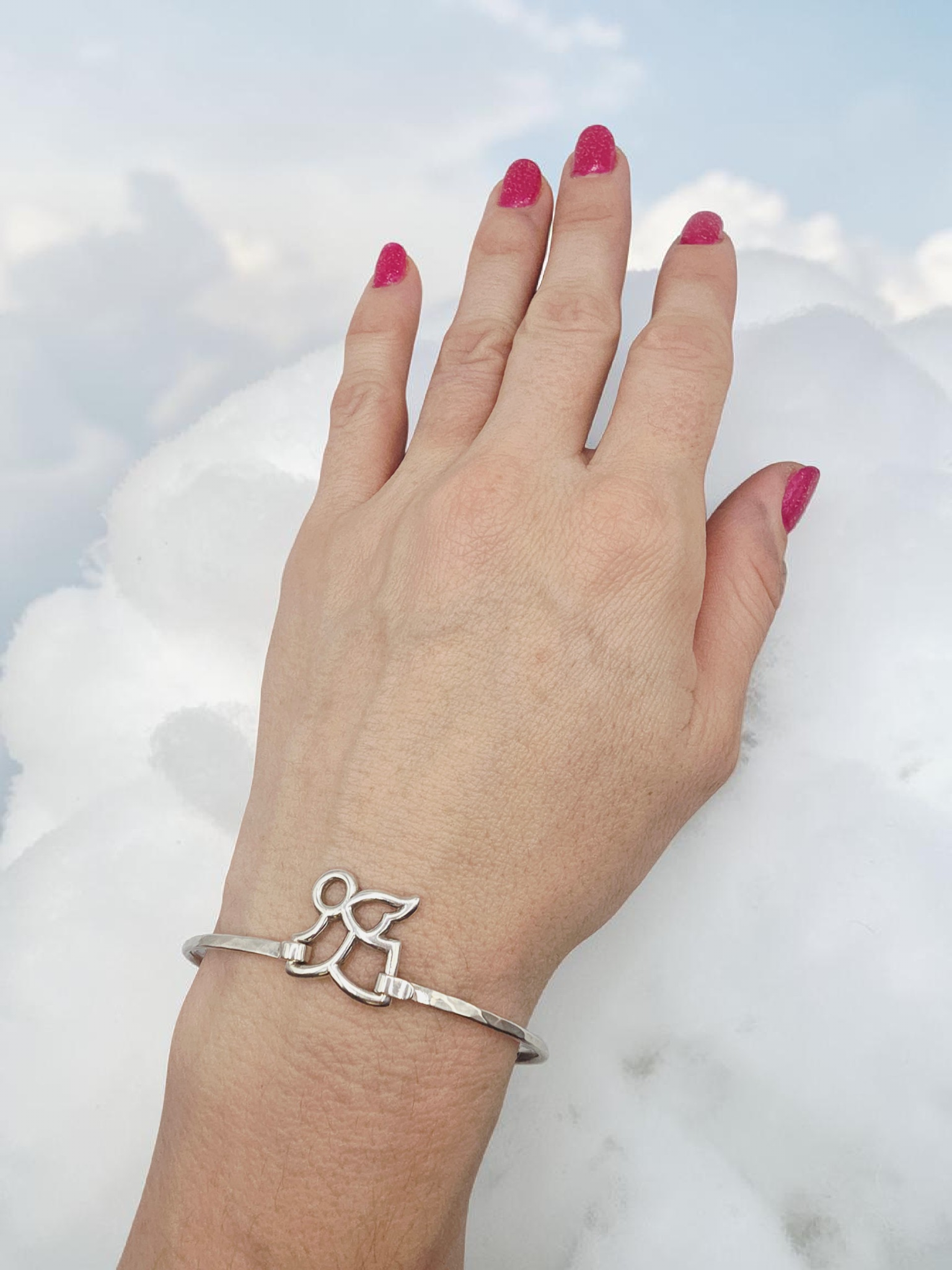 RETIRED James Avery Sterling Silver Flying Angel Hook-On Bangle Bracelet - 7.25"