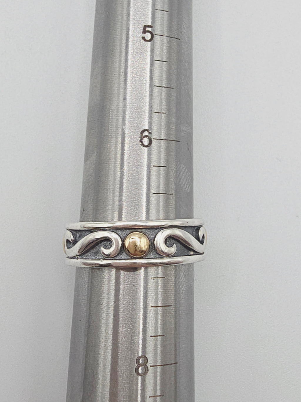 RETIRED James Avery 14K Gold Dot & Sterling Silver Swirl Band Ring - Sz 7