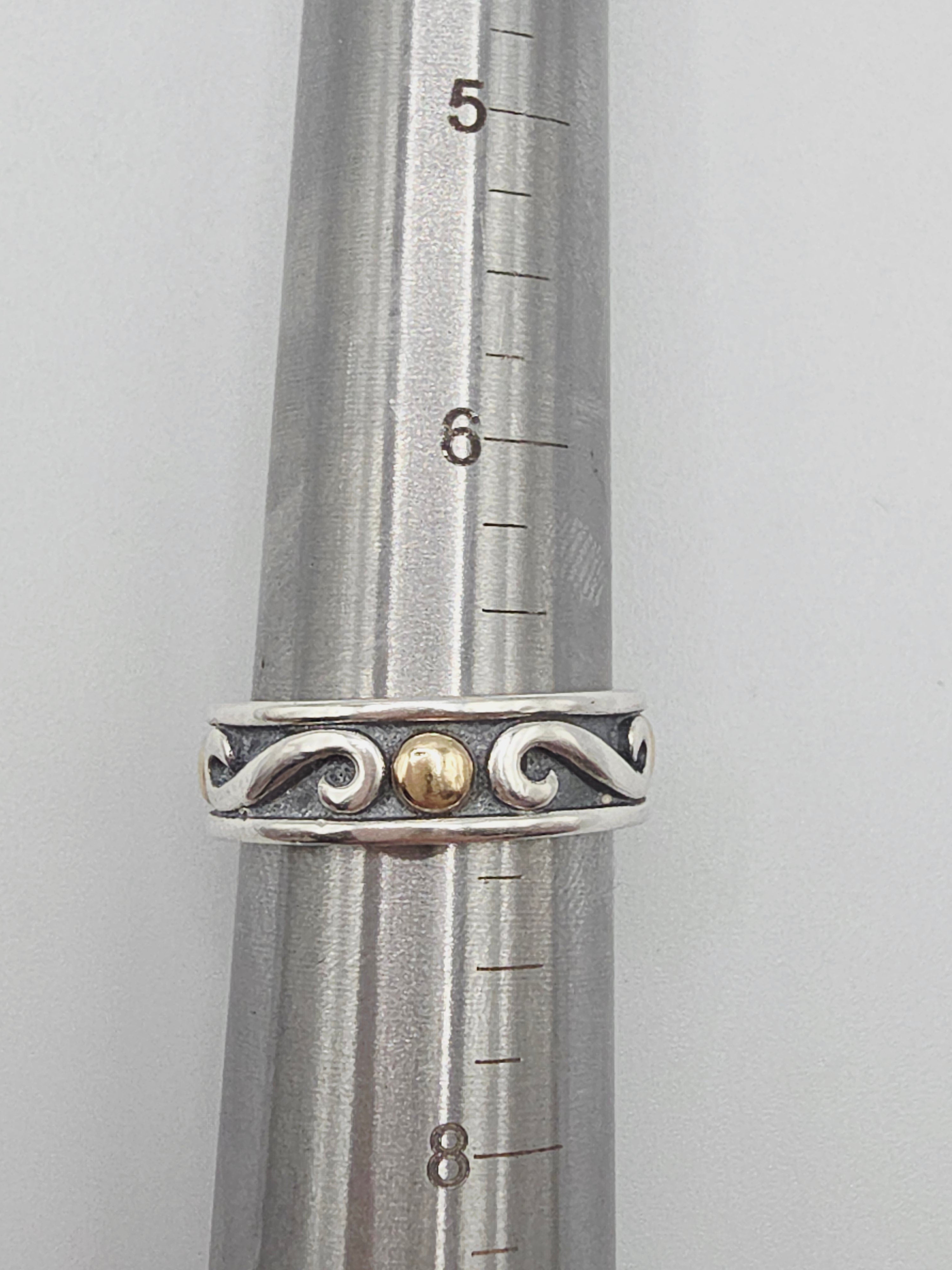 RETIRED James Avery 14K Gold Dot & Sterling Silver Swirl Band Ring - Sz 7