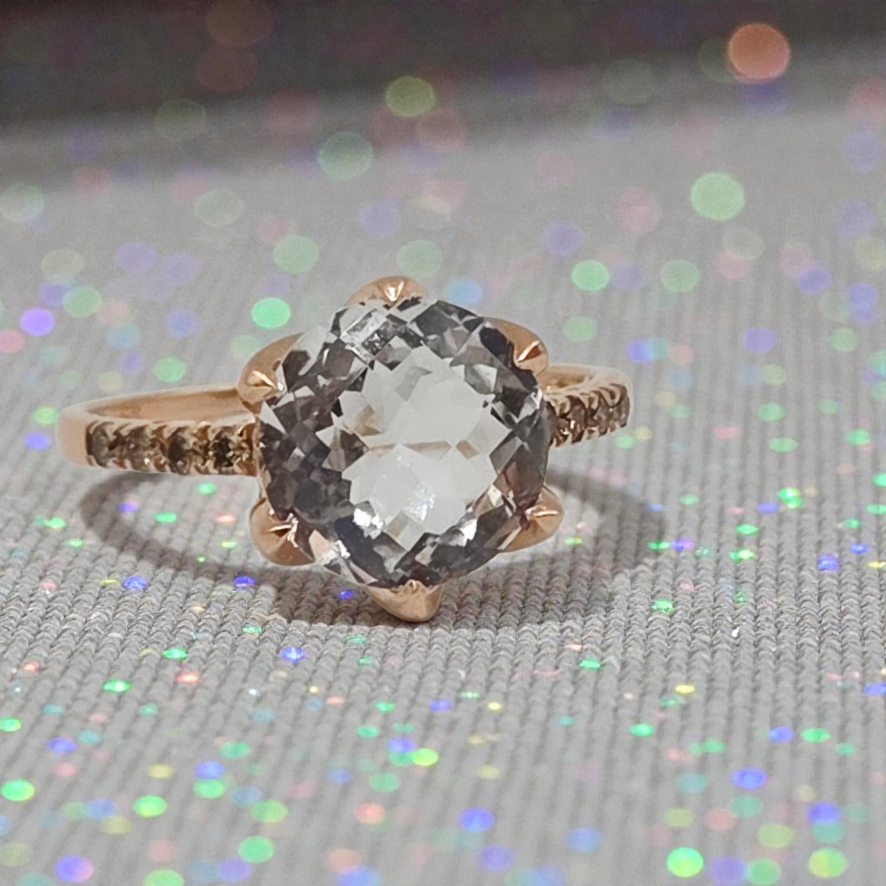 Solid 14K Rose Gold Ring with Lab-Created White Topaz & Diamond Accents - Size 8