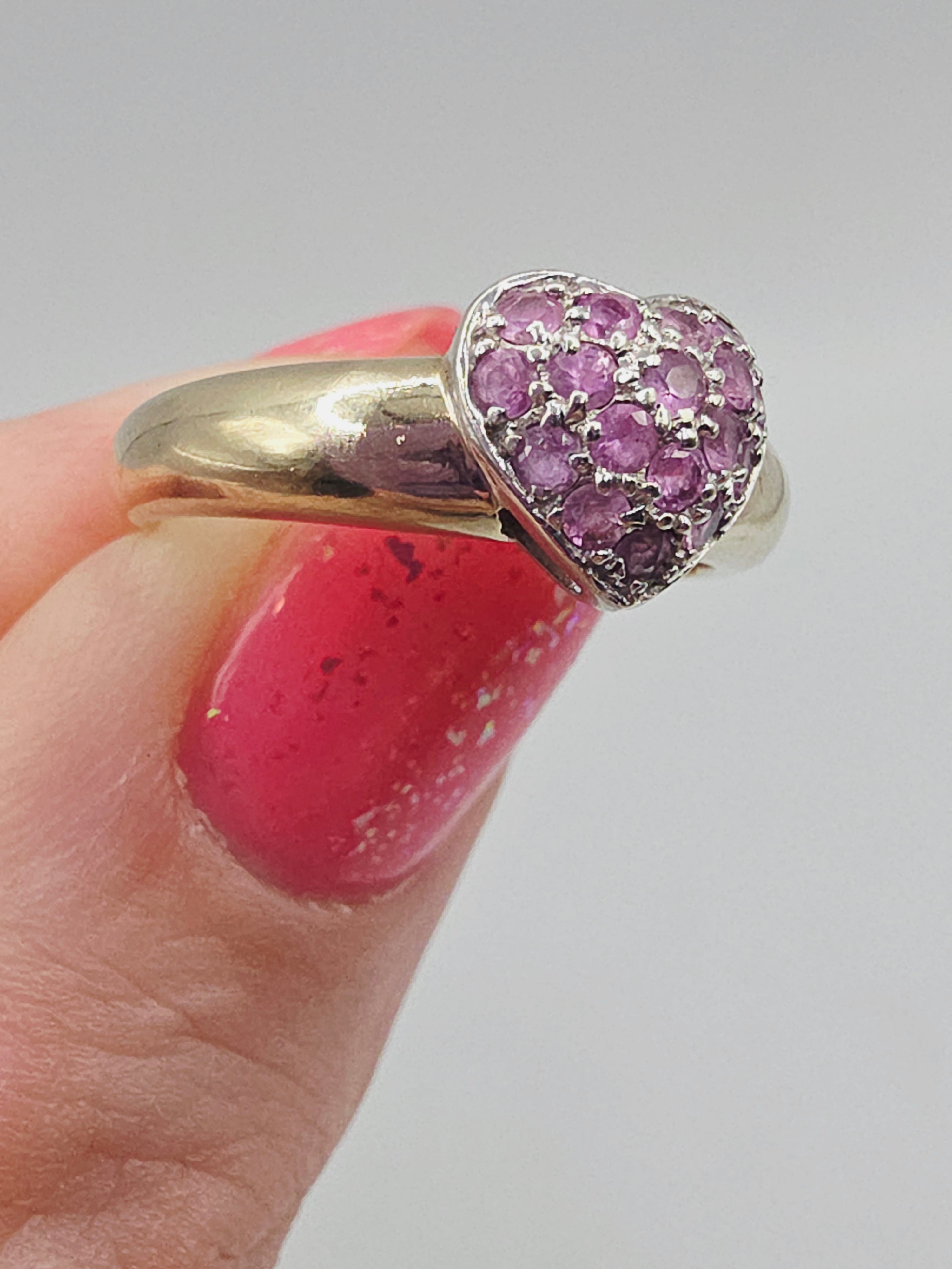 Solid 10K Yellow Gold Ring with Pink Sapphire Heart – Size 6.75