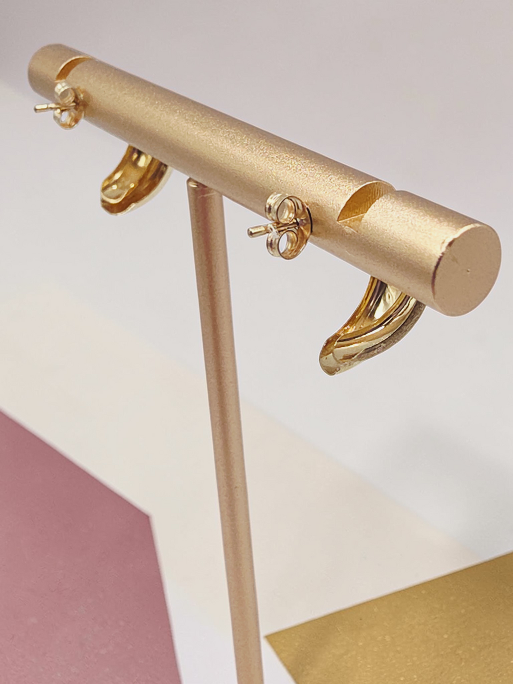 Solid 10K Yellow Gold Dual Textured Half-Hoop Earrings