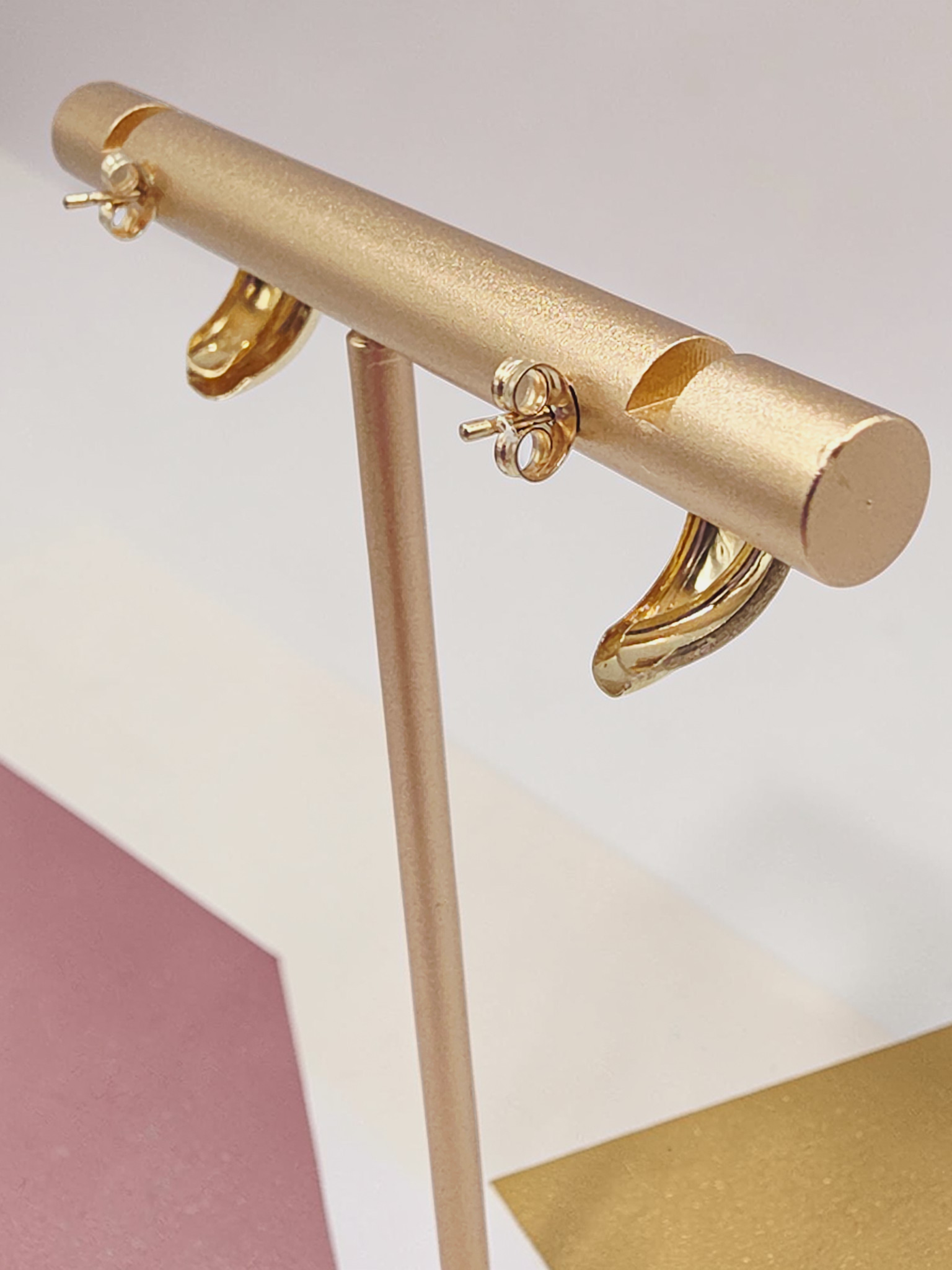 Solid 10K Yellow Gold Dual Textured Half-Hoop Earrings