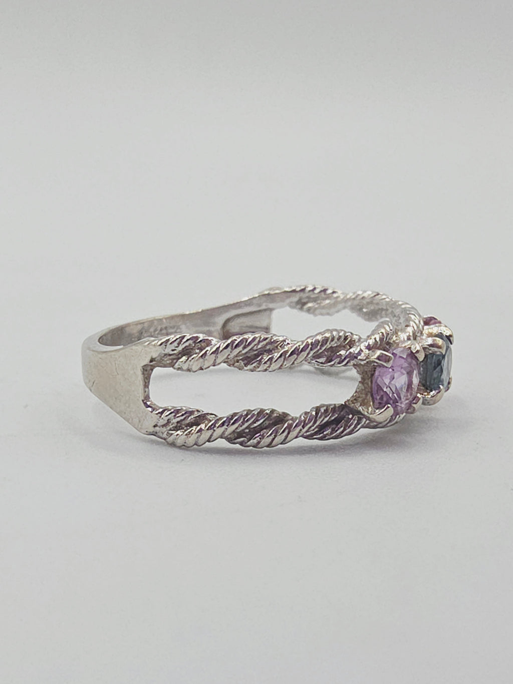 Solid 10K Gold Ring with Blue Spinel, Pink Topaz and Imperial Topaz - Size 7.5