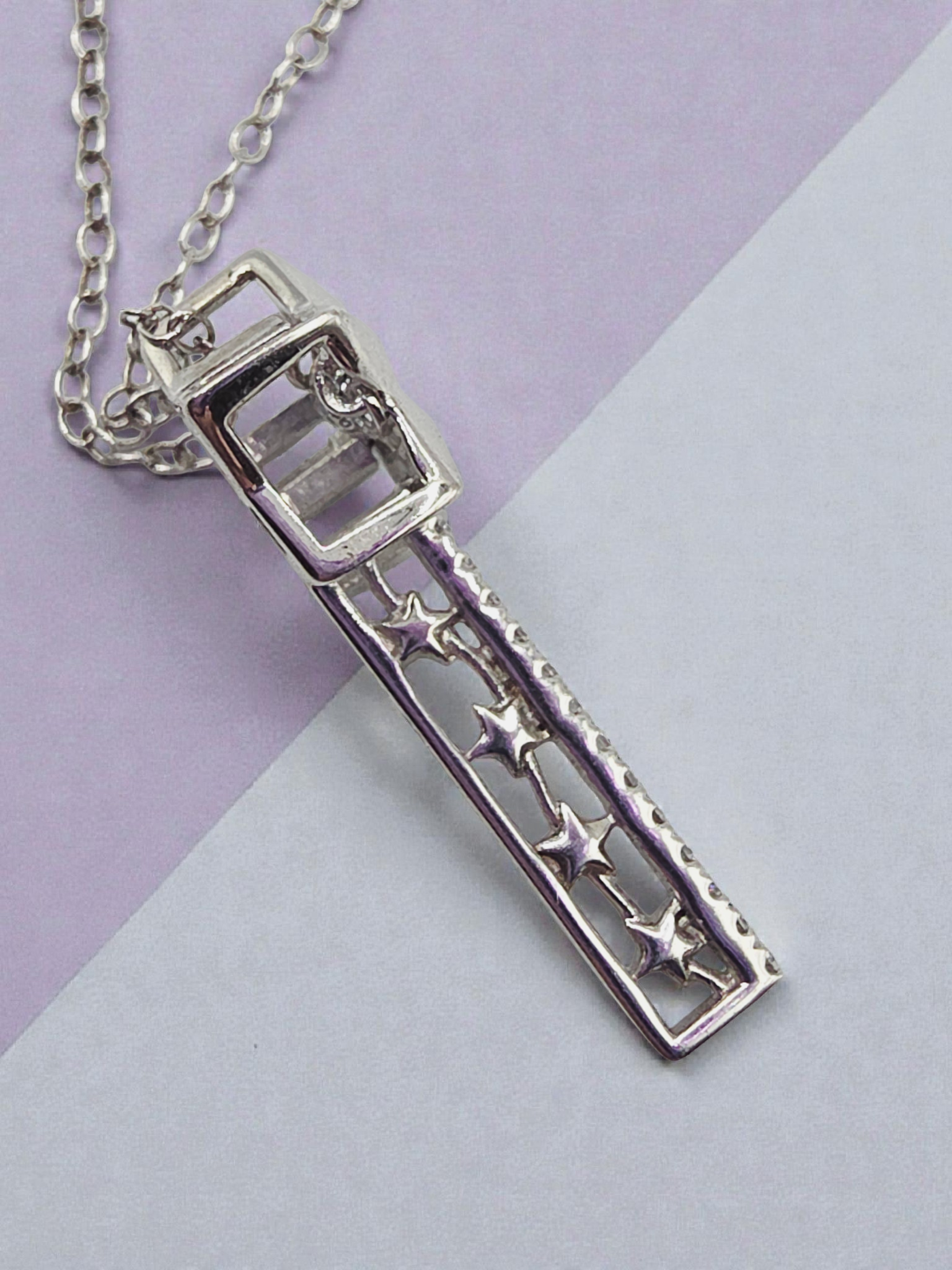 Disney Enchanted Sterling Silver Tinkerbell Wand Diamond Pendant Necklace 18"