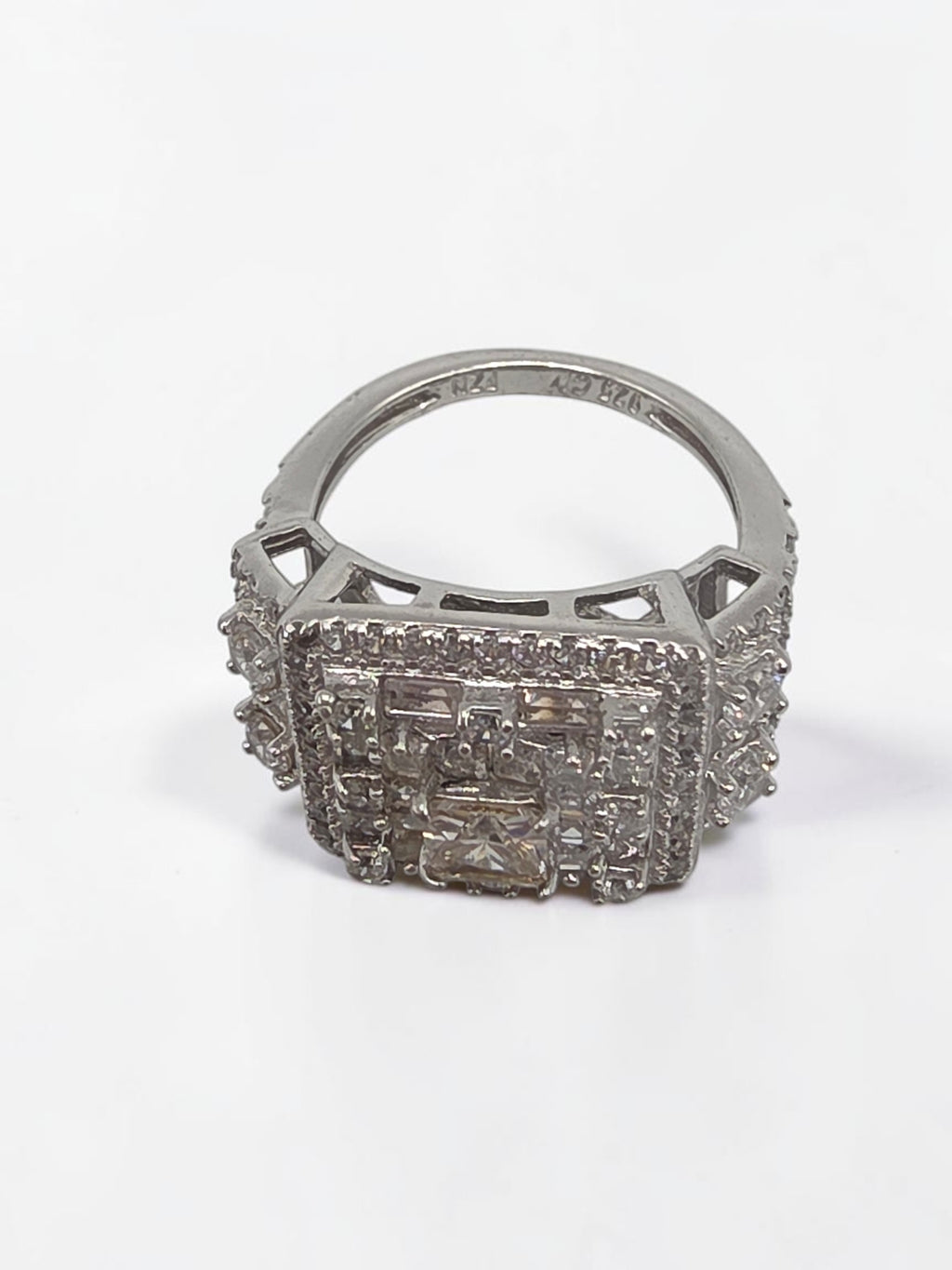FZN Fuzion Creations 925 Sterling Silver Princess Cut CZ Halo Ring Size 5.25