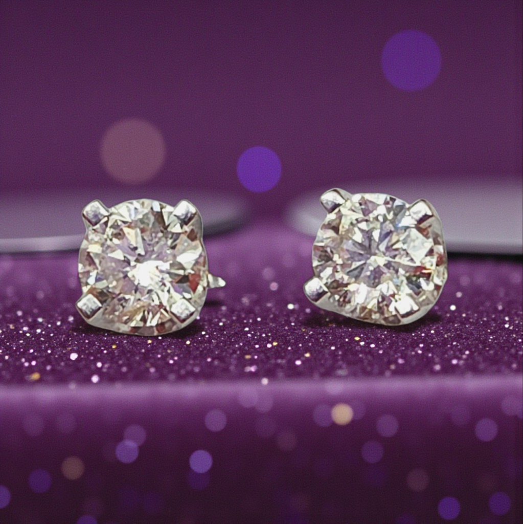 Solid 14K White Gold Diamond Stud Earrings with Screwbacks