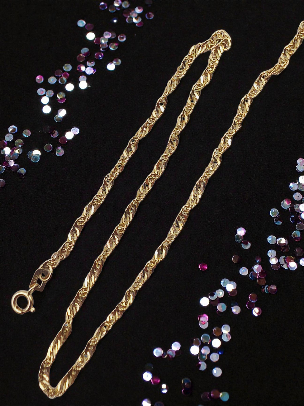 Solid 14K Yellow Gold Twist Curb Chain Ankle Bracelet - 9 Inch (Long)