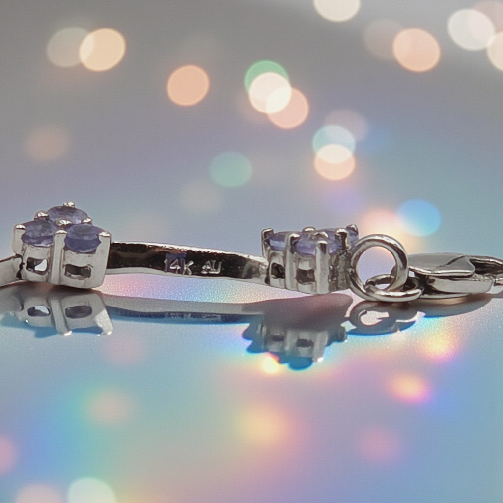 Solid 14K White Gold Bracelet with Tanzanite – 7 Inches