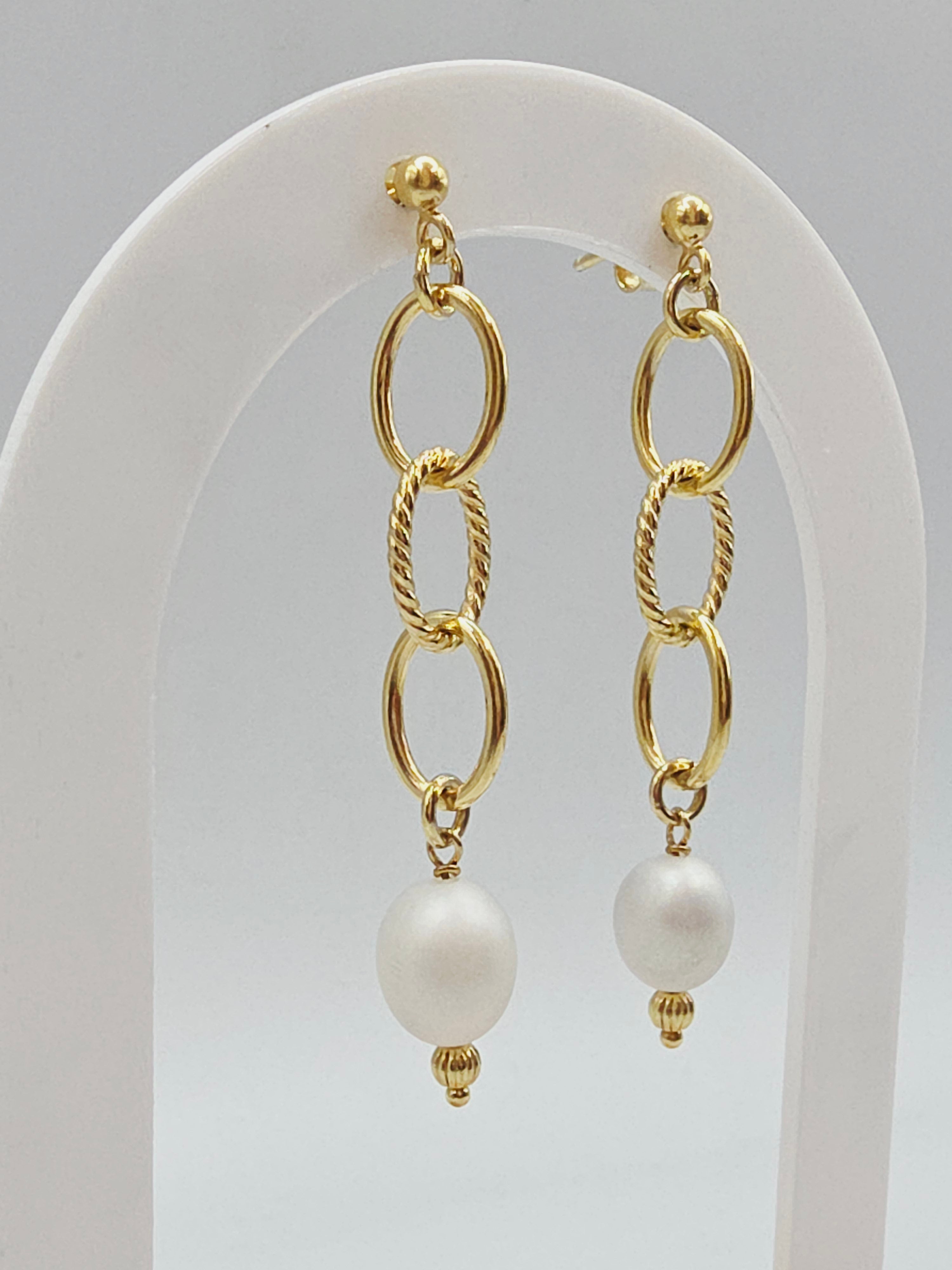 Veronese Gold Vermeil 925 Sterling Silver Pearl Italian Dangle Earrings - 2 Inch