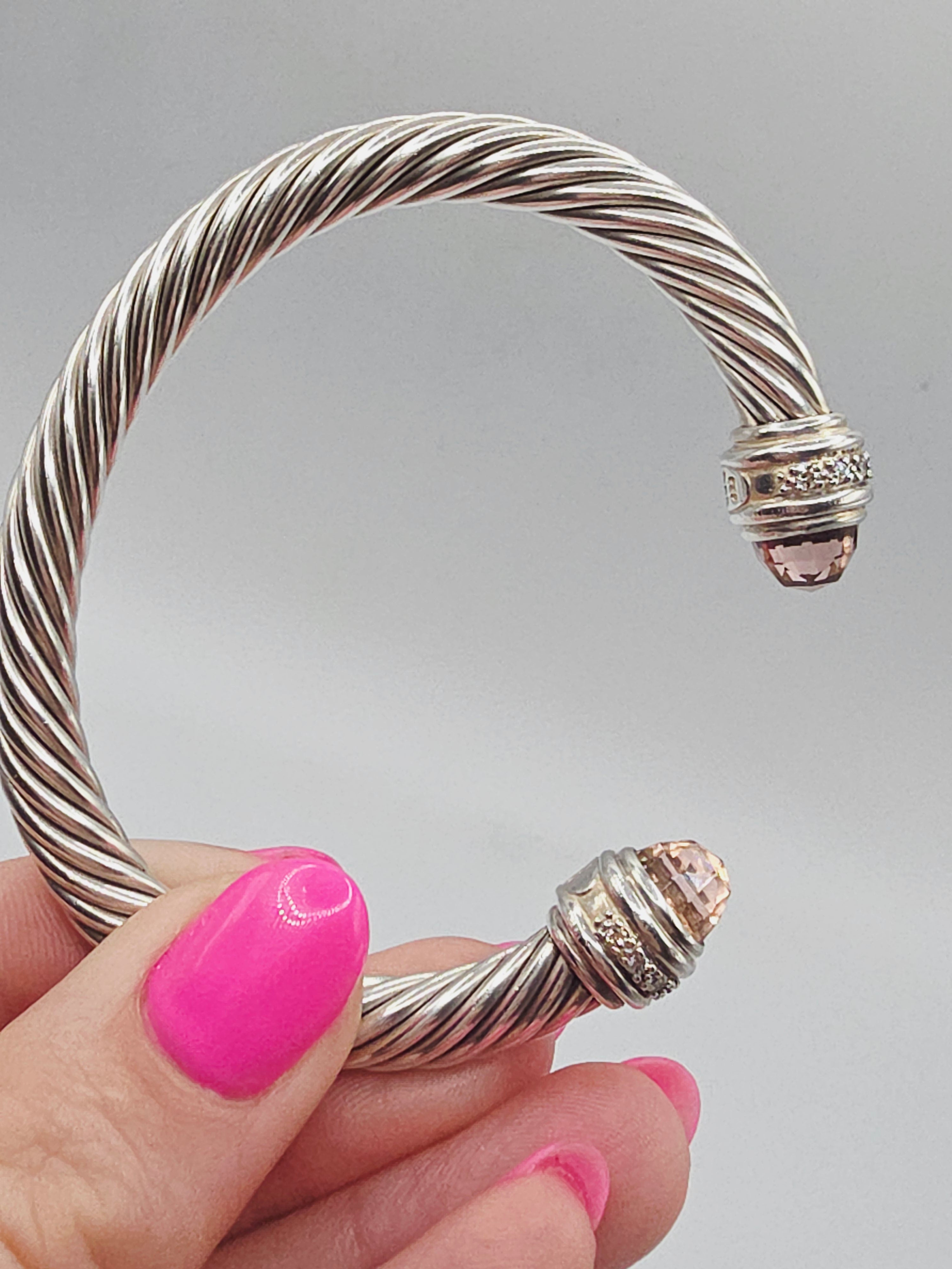 David Yurman Sterling Silver Cable Bracelet with Morganite & Diamonds - Medium
