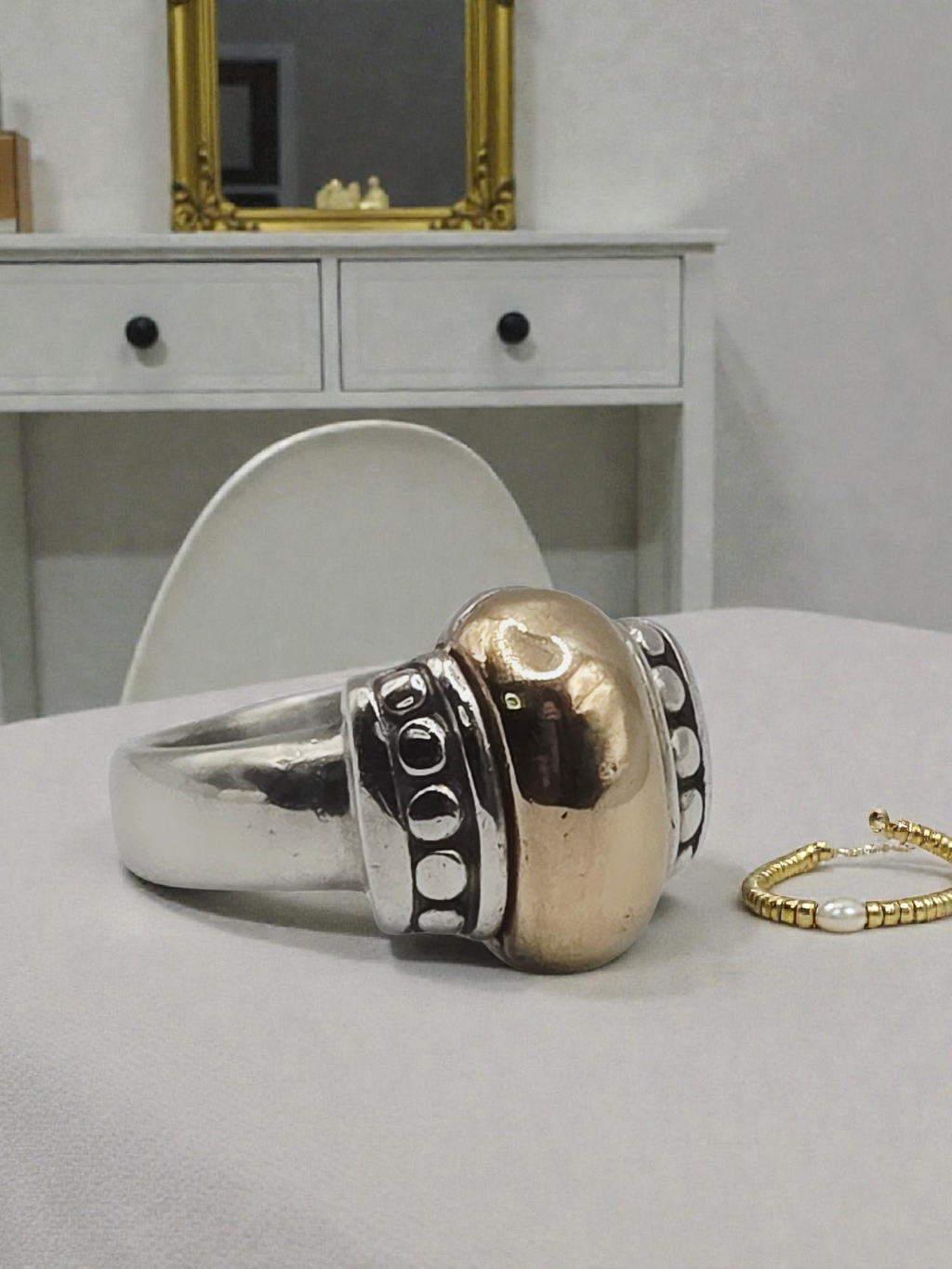 RETIRED James Avery Sterling Silver Beaded Ring with Solid 14K Gold Dome - 4.75