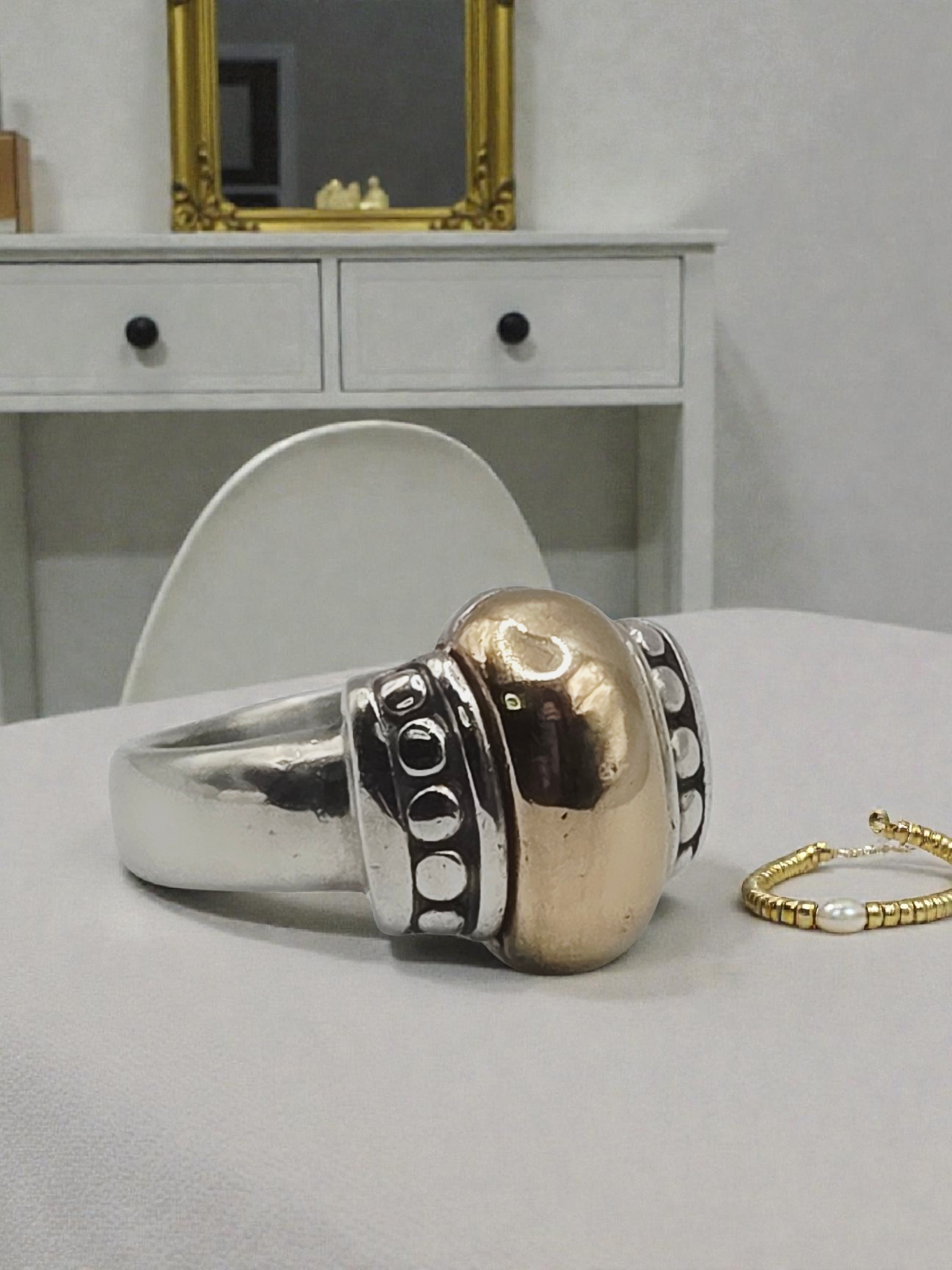 RETIRED James Avery Sterling Silver Beaded Ring with Solid 14K Gold Dome - 4.75