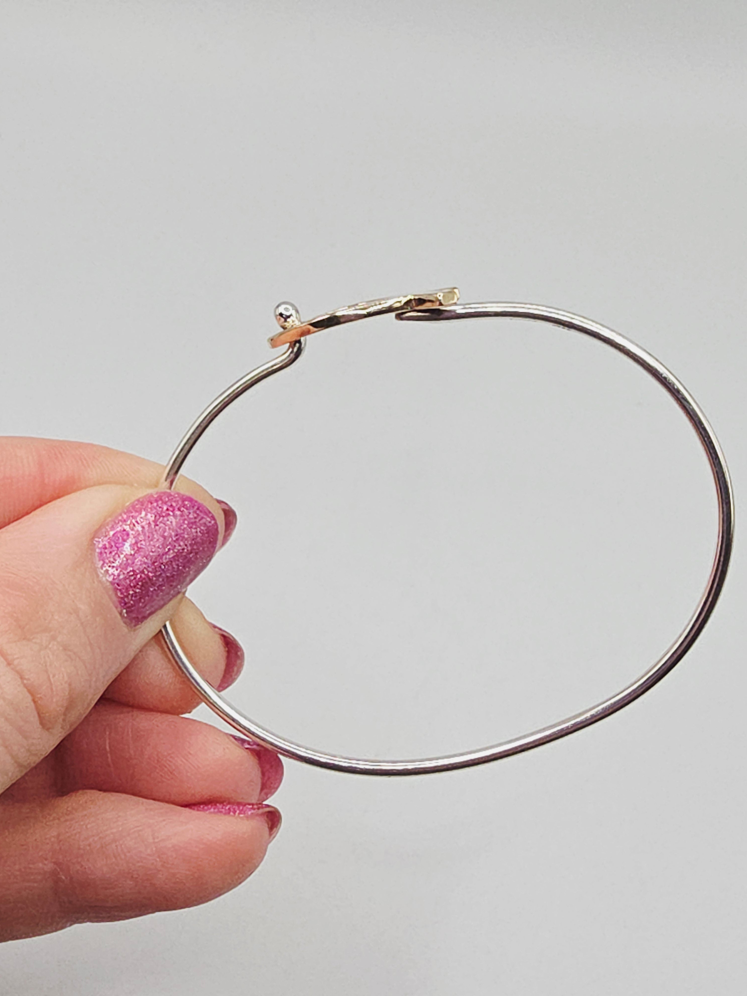 James Avery Sterling Silver Bangle Bracelet with Solid 14K Gold Ichthus - 7 Inch