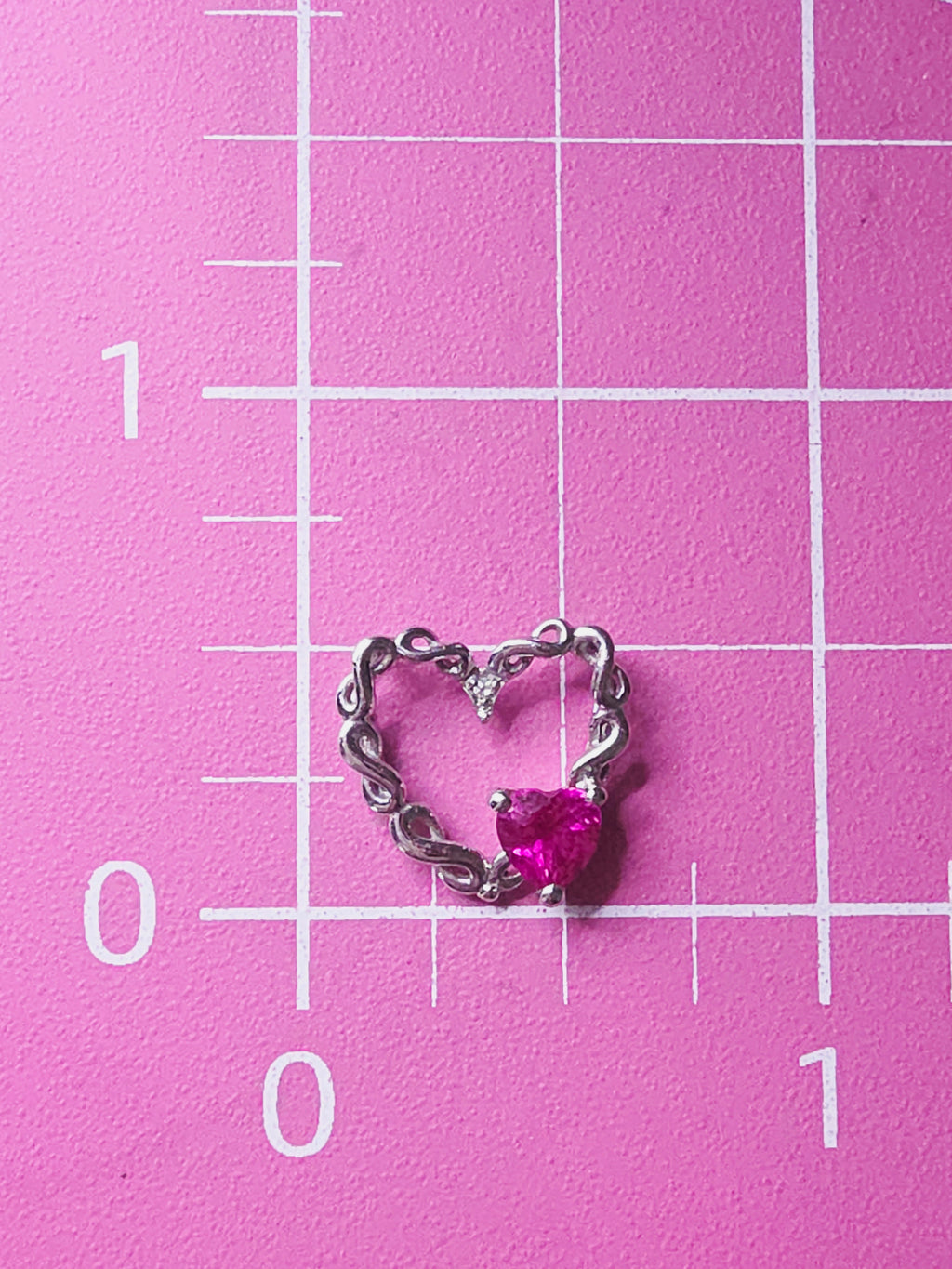 Solid 10K White Gold Ruby Infinity Heart Pendant with Diamond Accent