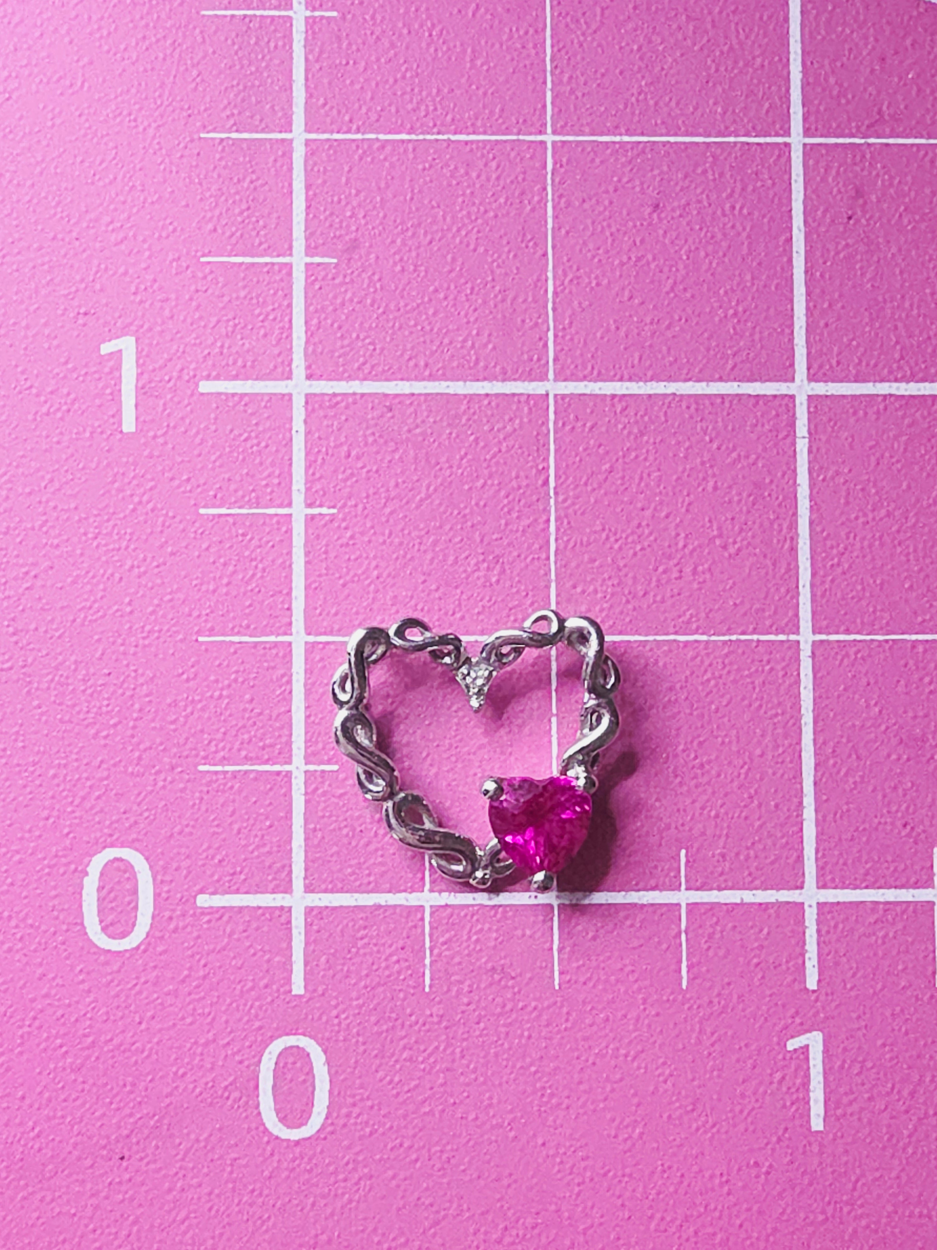 Solid 10K White Gold Ruby Infinity Heart Pendant with Diamond Accent