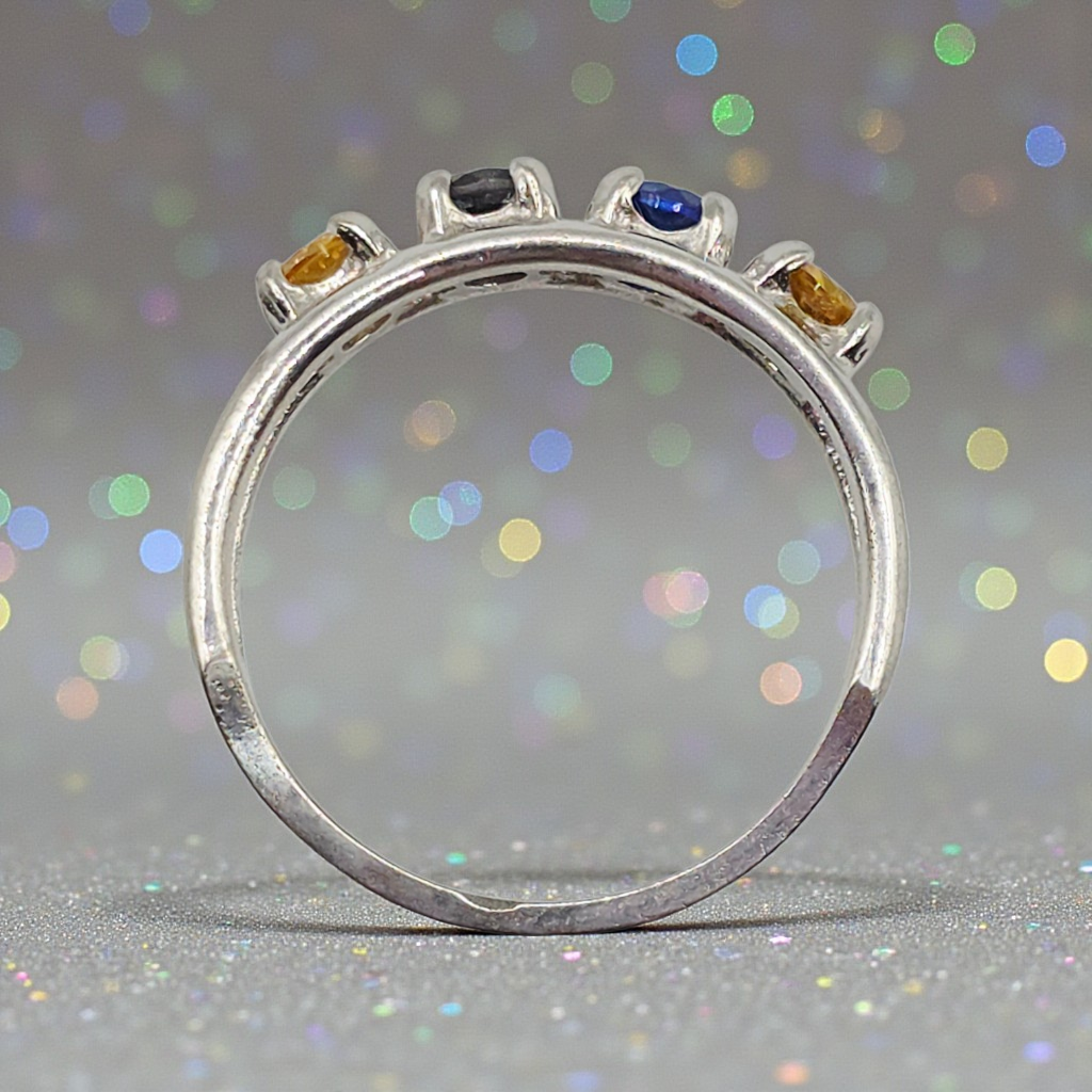 Solid 14K White Gold Ring with Topaz, Sapphire, Spinel & Amethyst – Size 7.5