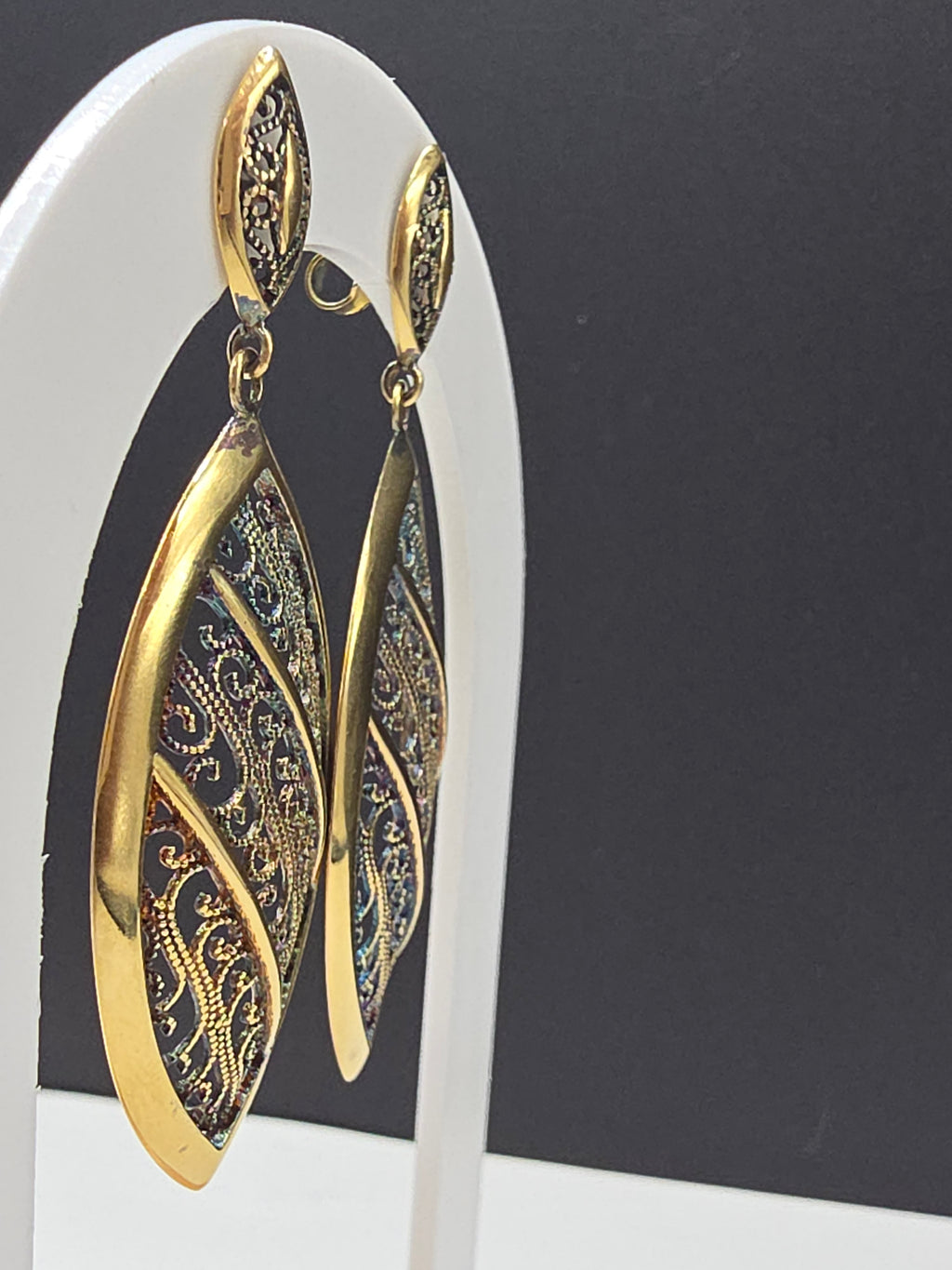 Veronese Italy 925 Sterling Silver Gold Vermeil Rainbow Patina Filigree Earrings