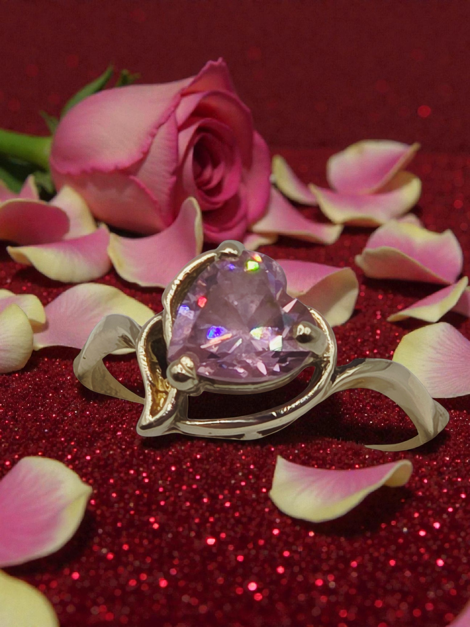 Solid 10K Yellow Gold Ring with Heart-Cut Pink Tourmaline - Sz 7