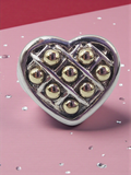 Caviar 925 Sterling Silver with 18K Yellow Gold Accents Heart Ring Size 7