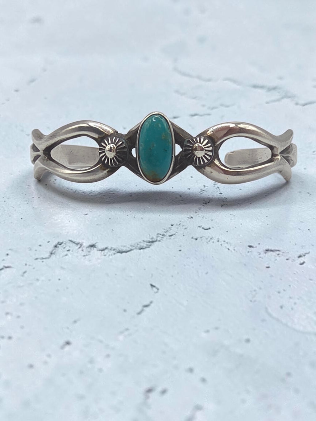 Sterling Silver LE Signed Turquoise Southwest Cast Cuff Bracelet 6.25 Inch
