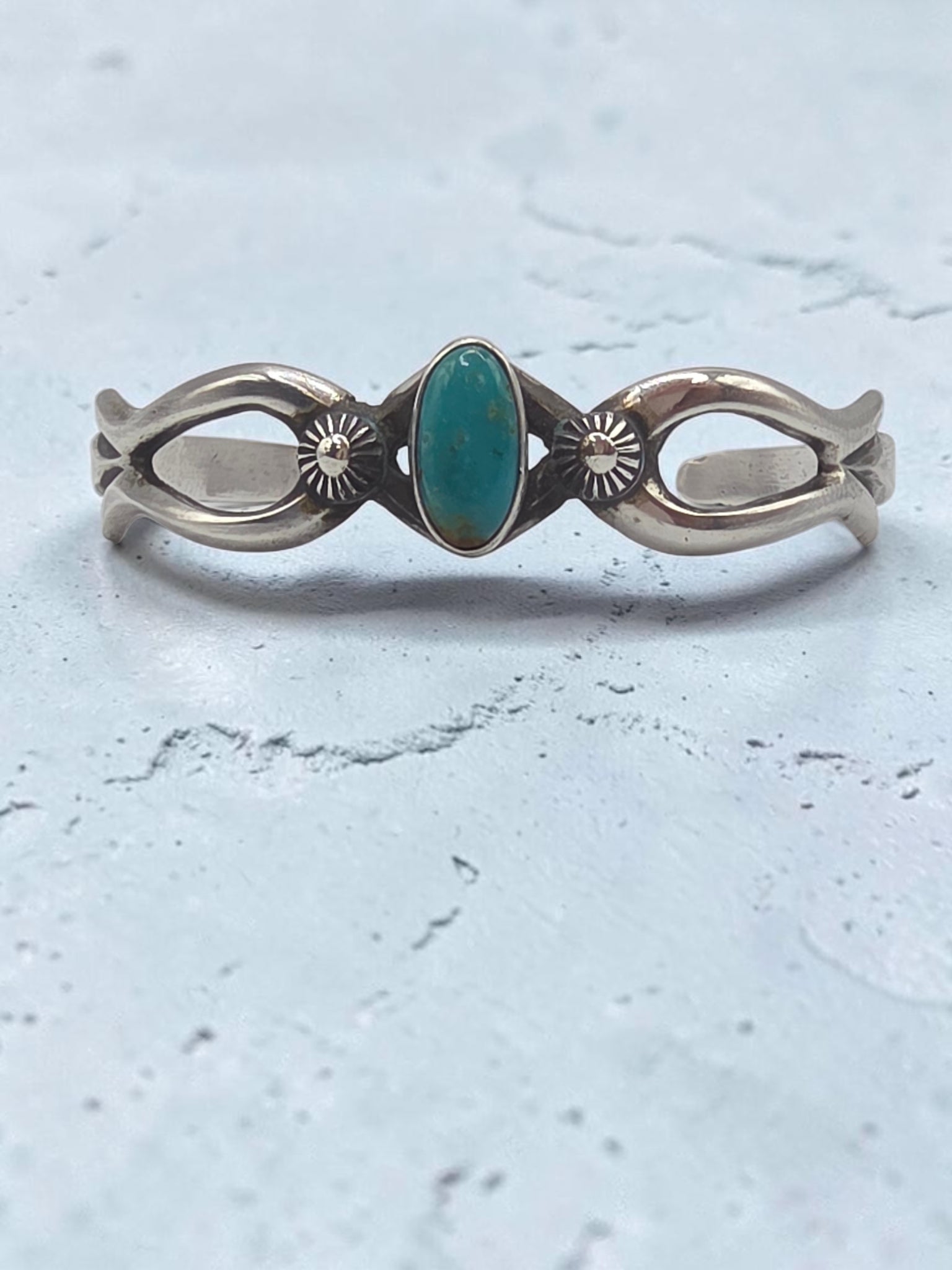 Sterling Silver LE Signed Turquoise Southwest Cast Cuff Bracelet 6.25 Inch