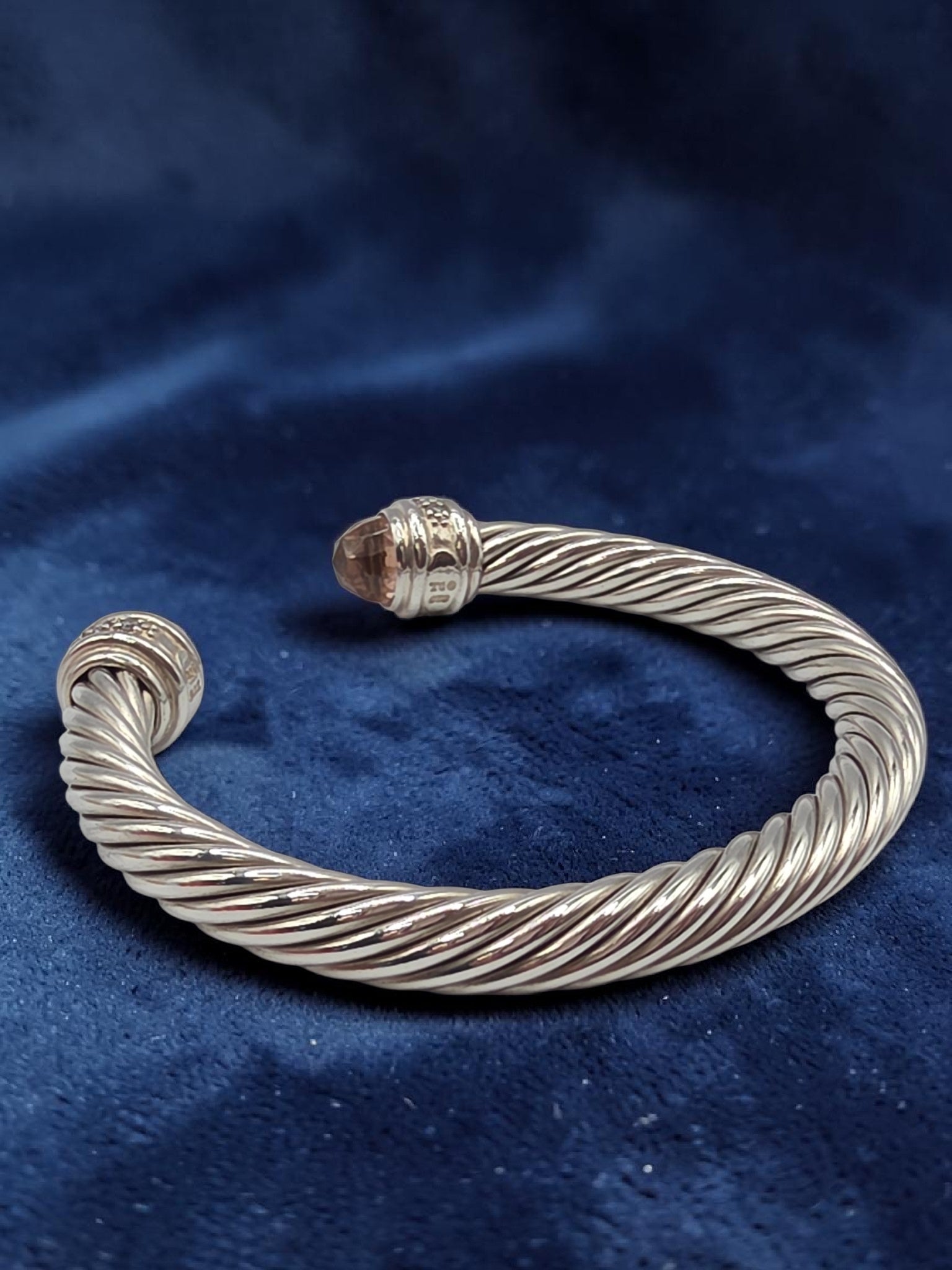 David Yurman Sterling Silver Cable Bracelet with Morganite & Diamonds - Medium