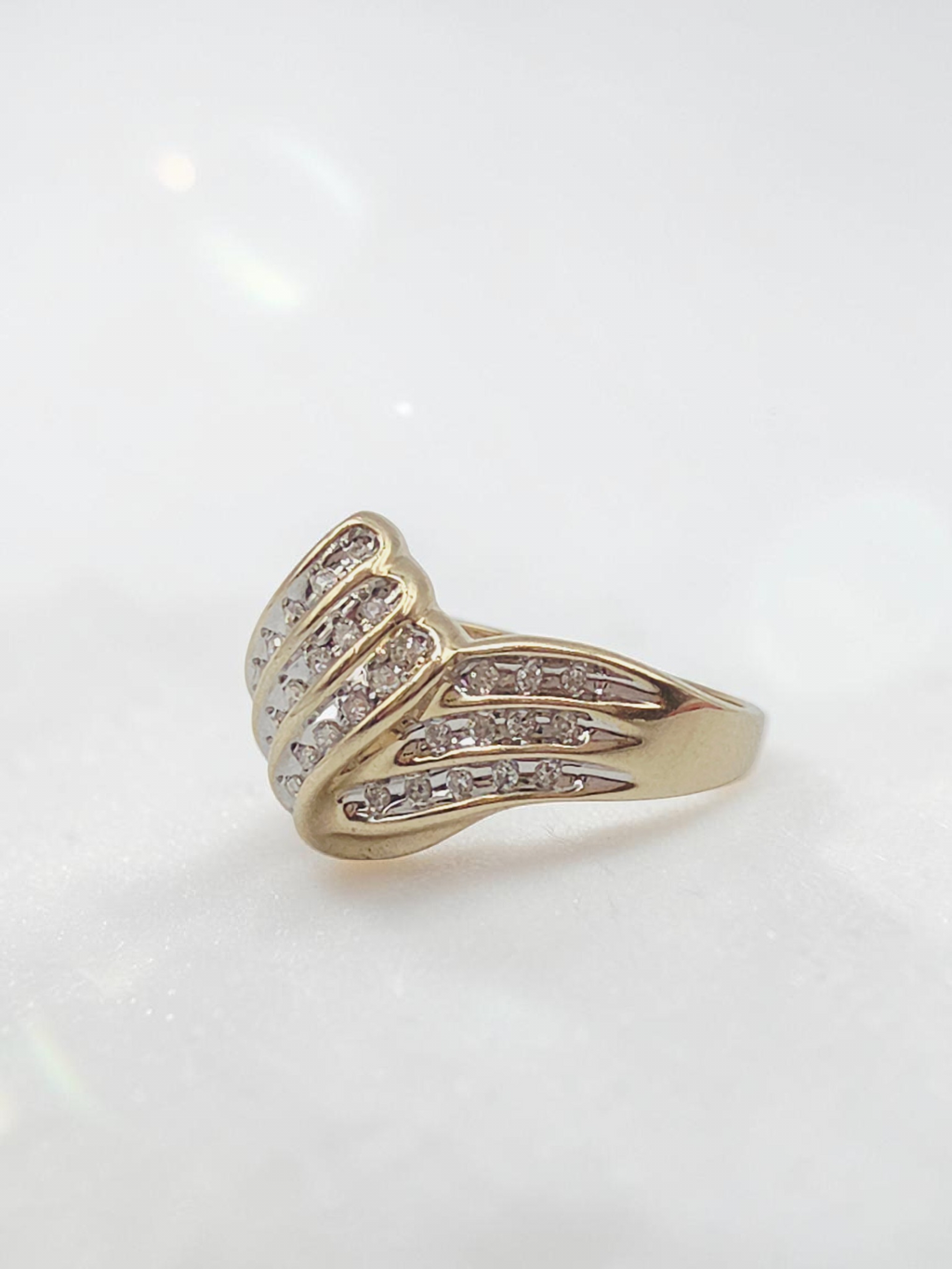 CRP Solid 10K Yellow Gold Diamond Ribbon Cocktail Ring – Size 6.75