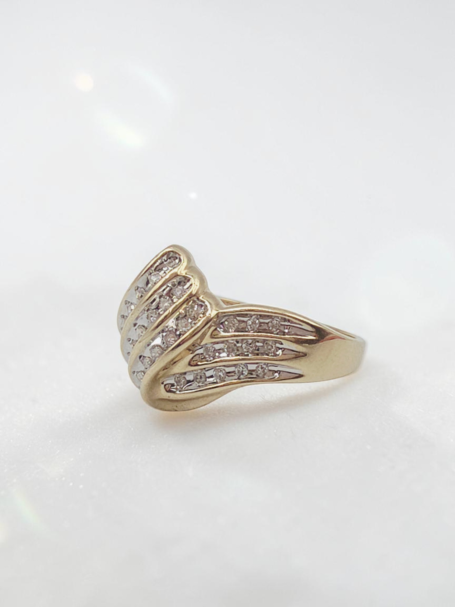 CRP Solid 10K Yellow Gold Diamond Ribbon Cocktail Ring – Size 6.75