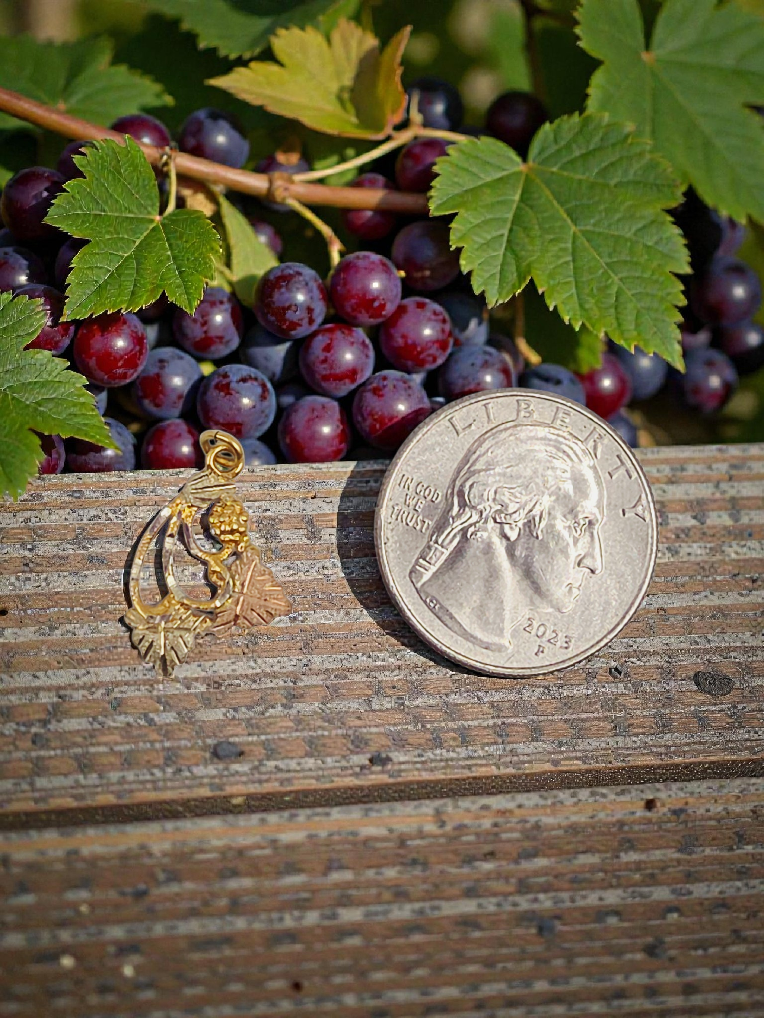Black Hills Gold Solid 10K Tri-Color Grape & Leaf Necklace Pendant
